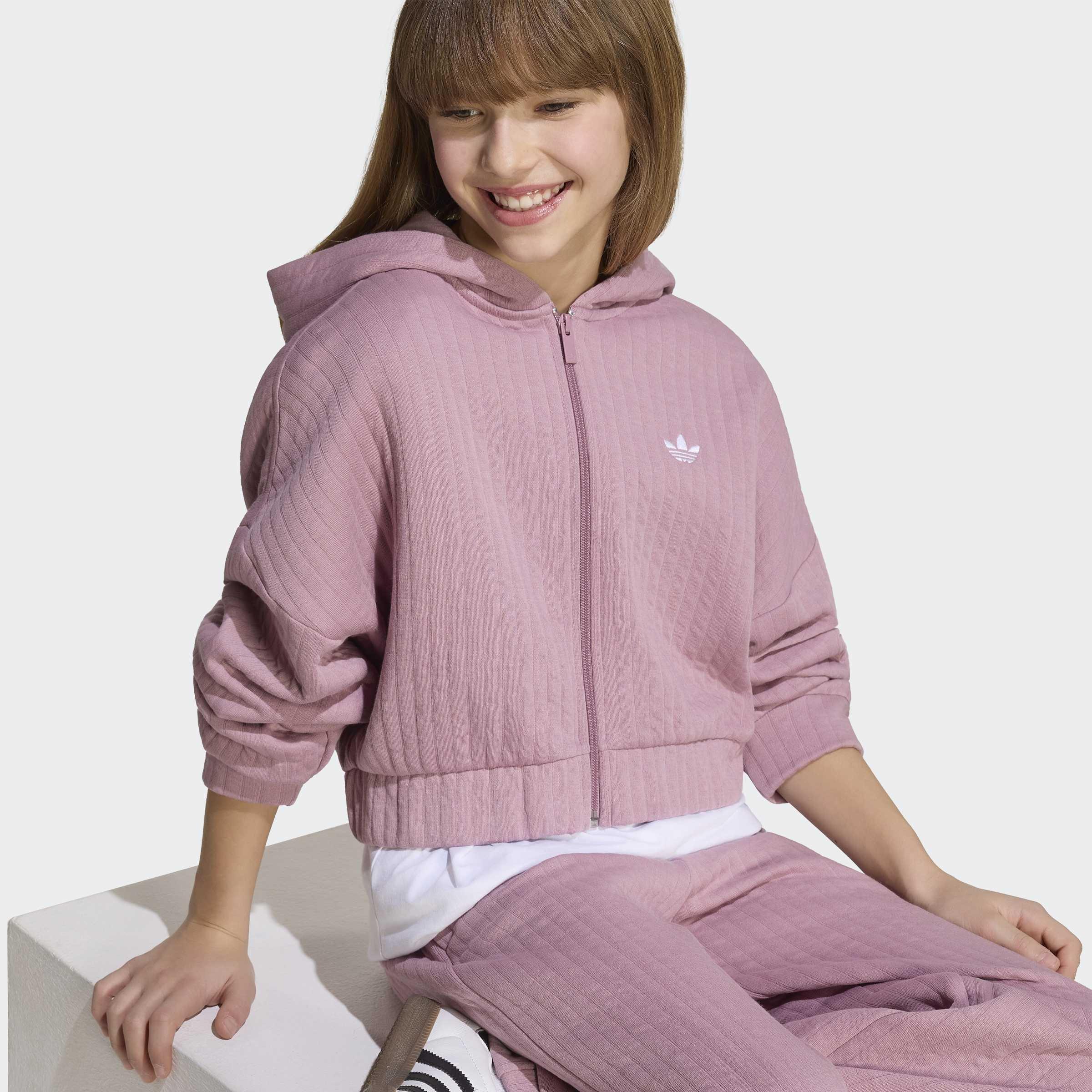 Kids Loose Padded Rib Zip Hoodie, Purple, A701_ONE, large image number 2
