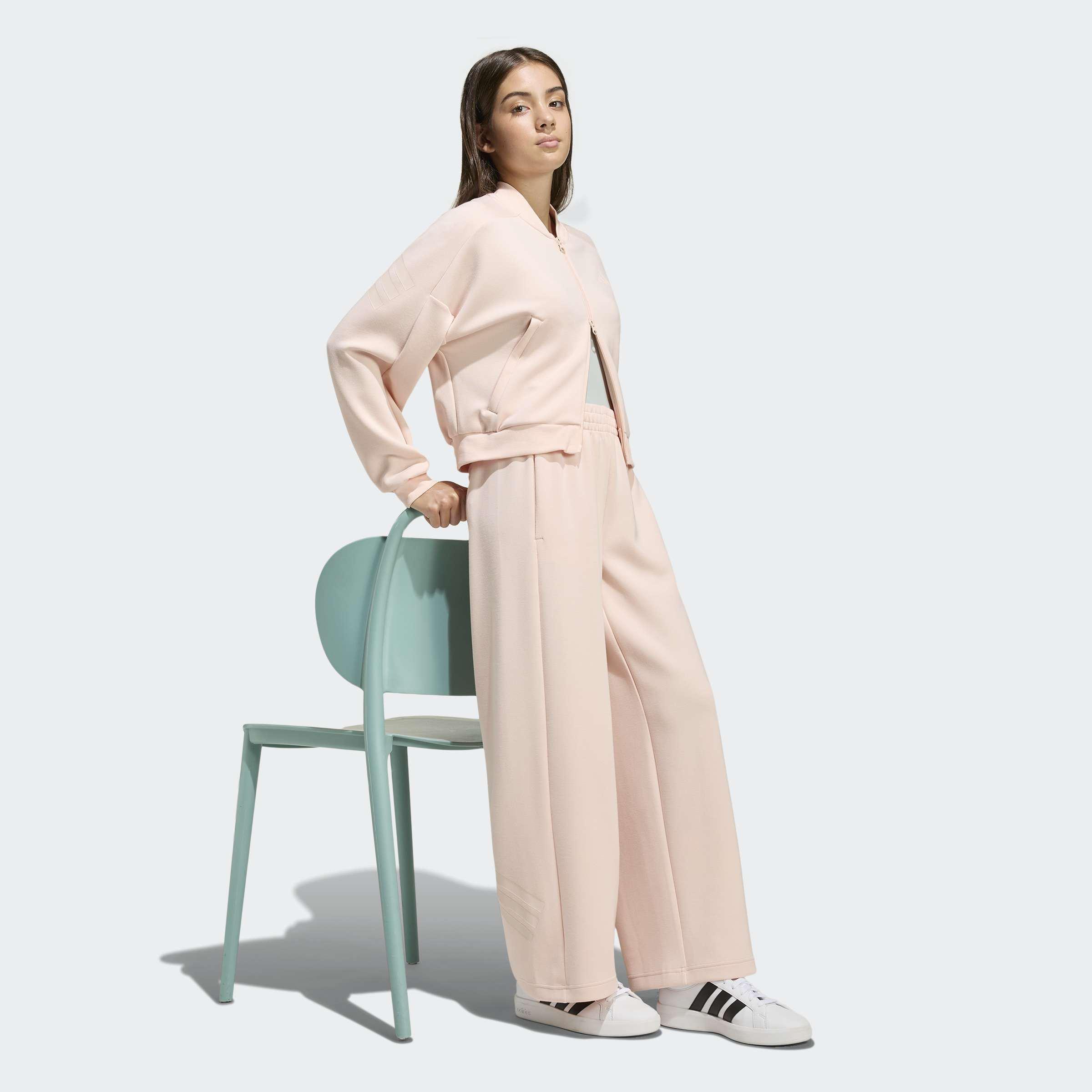 Kids Future Icons 3 Stripes Wide Leg Tracksuit Bottoms, Pink, A701_ONE, large image number 3