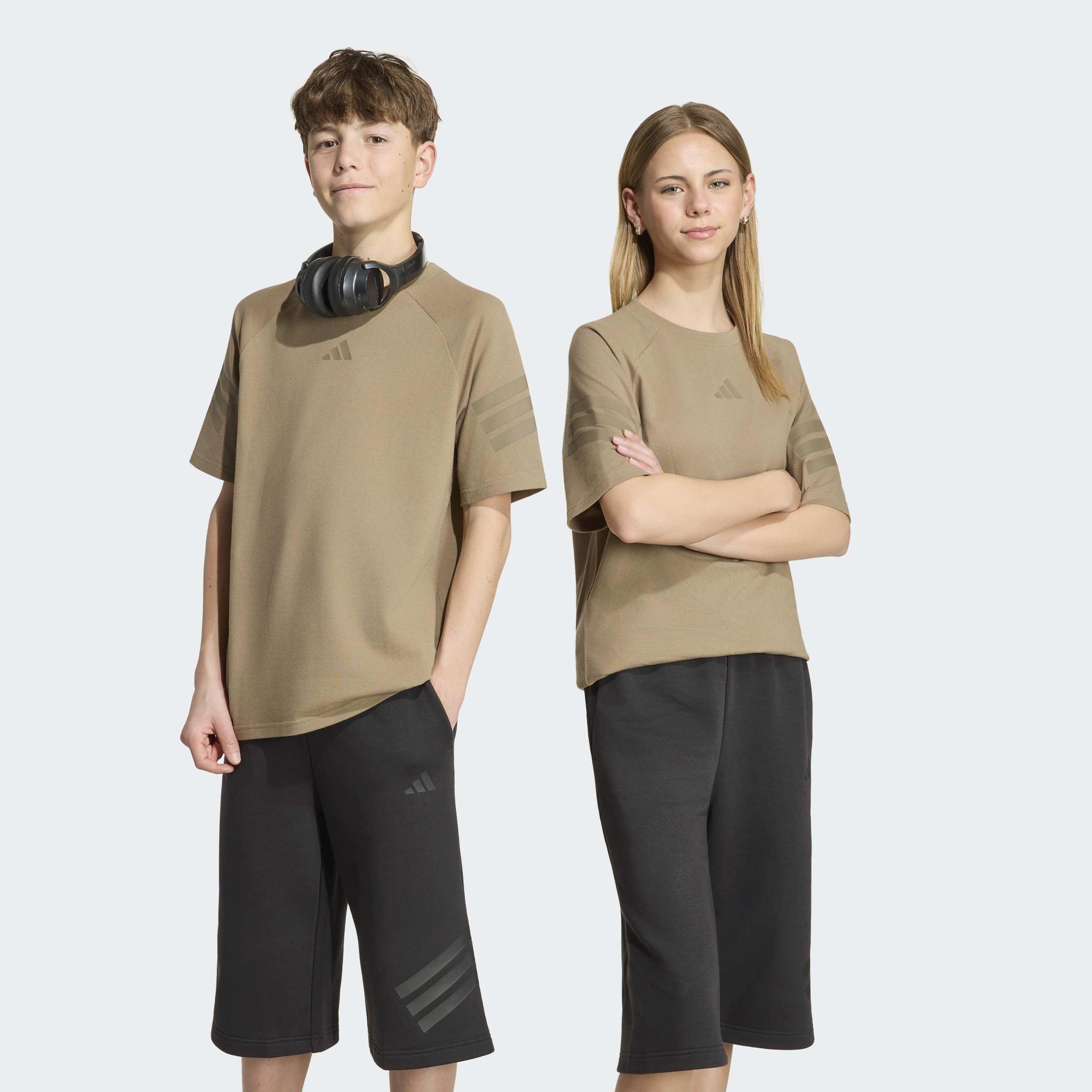 Kids Unisex Future Icons 3 Stripes T-Shirt, Beige, A701_ONE, large image number 7