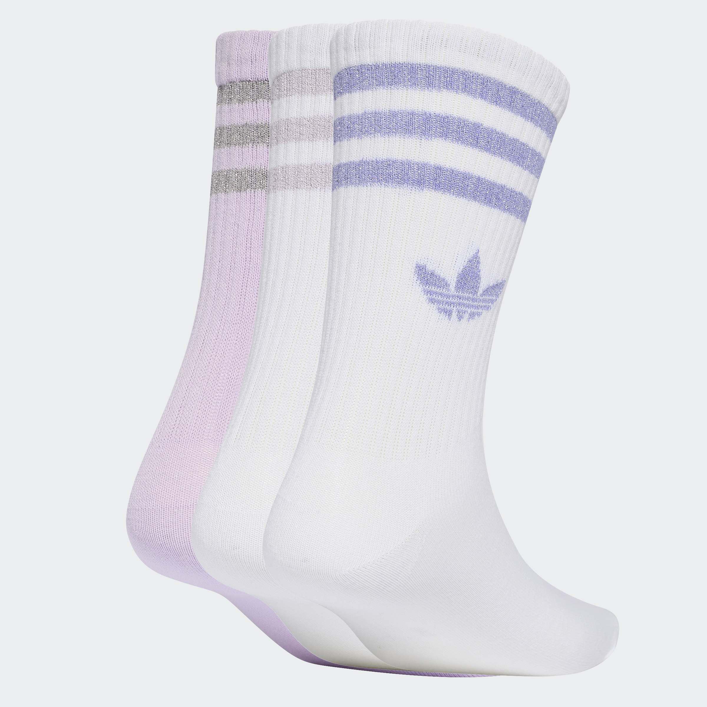 Unisex 3 Stripes Glitter Crew Socks 3 Pairs, Multicolour