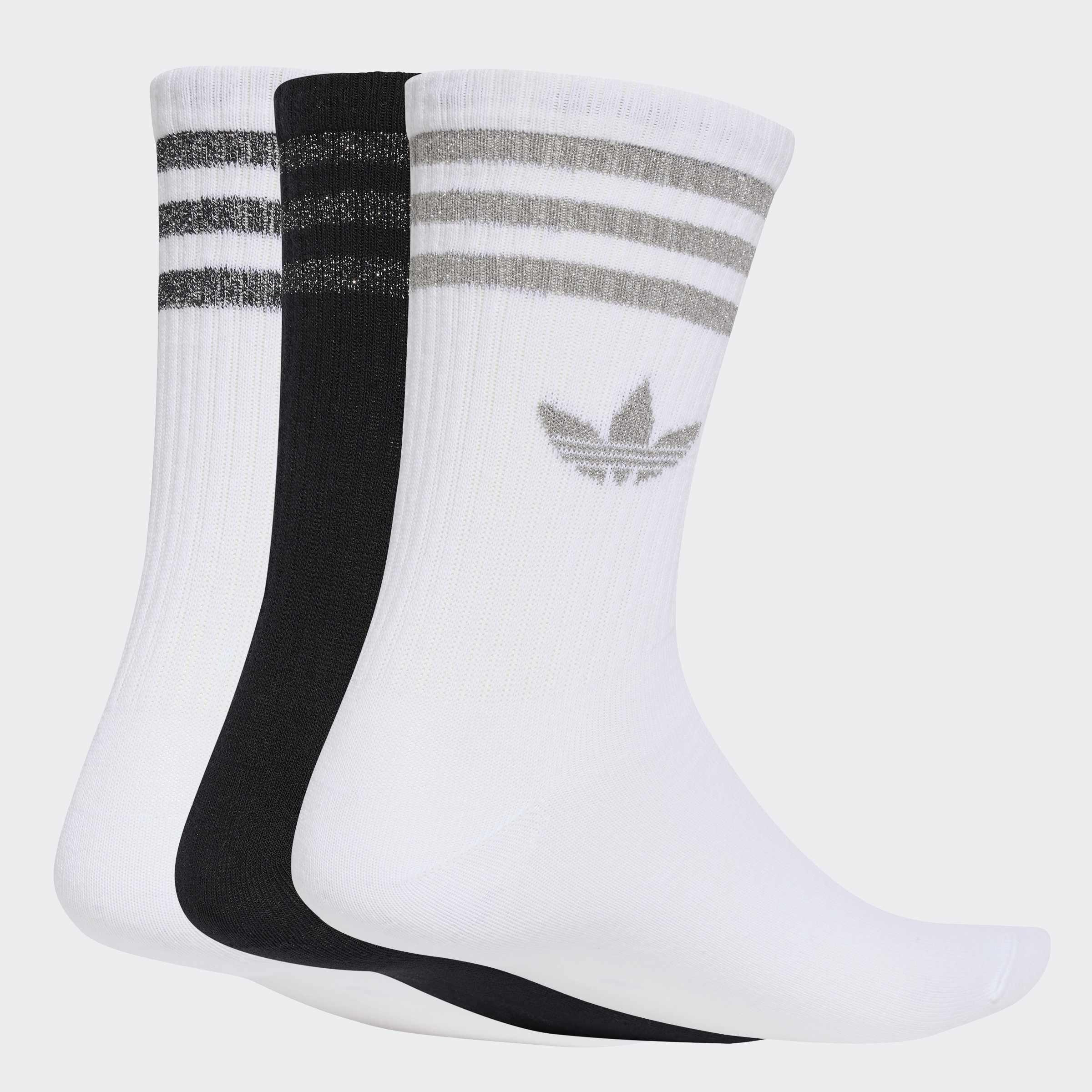 Unisex 3 Stripes Glitter Crew Socks 3 Pairs, Multicolour