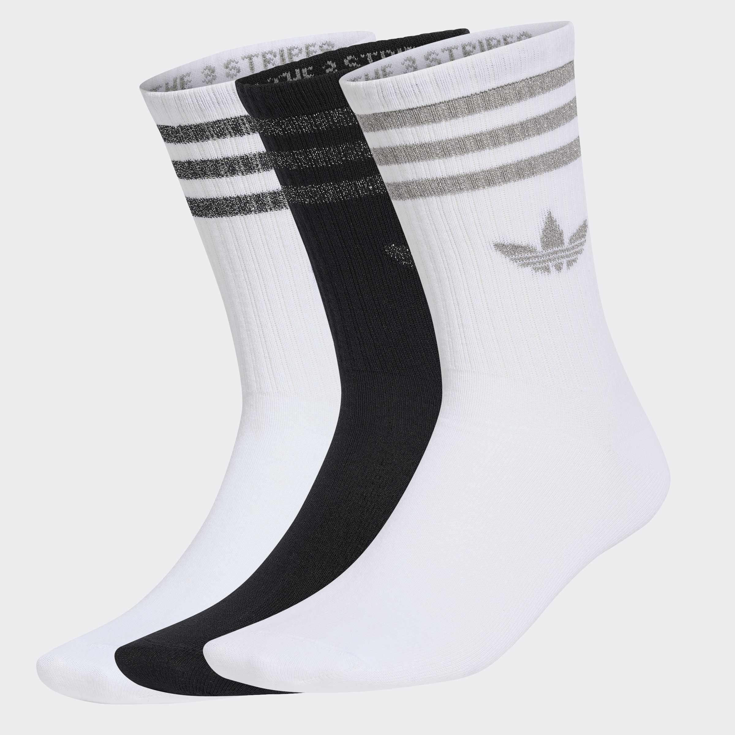 Unisex 3 Stripes Glitter Crew Socks 3 Pairs, Multicolour, A701_ONE, large image number 3