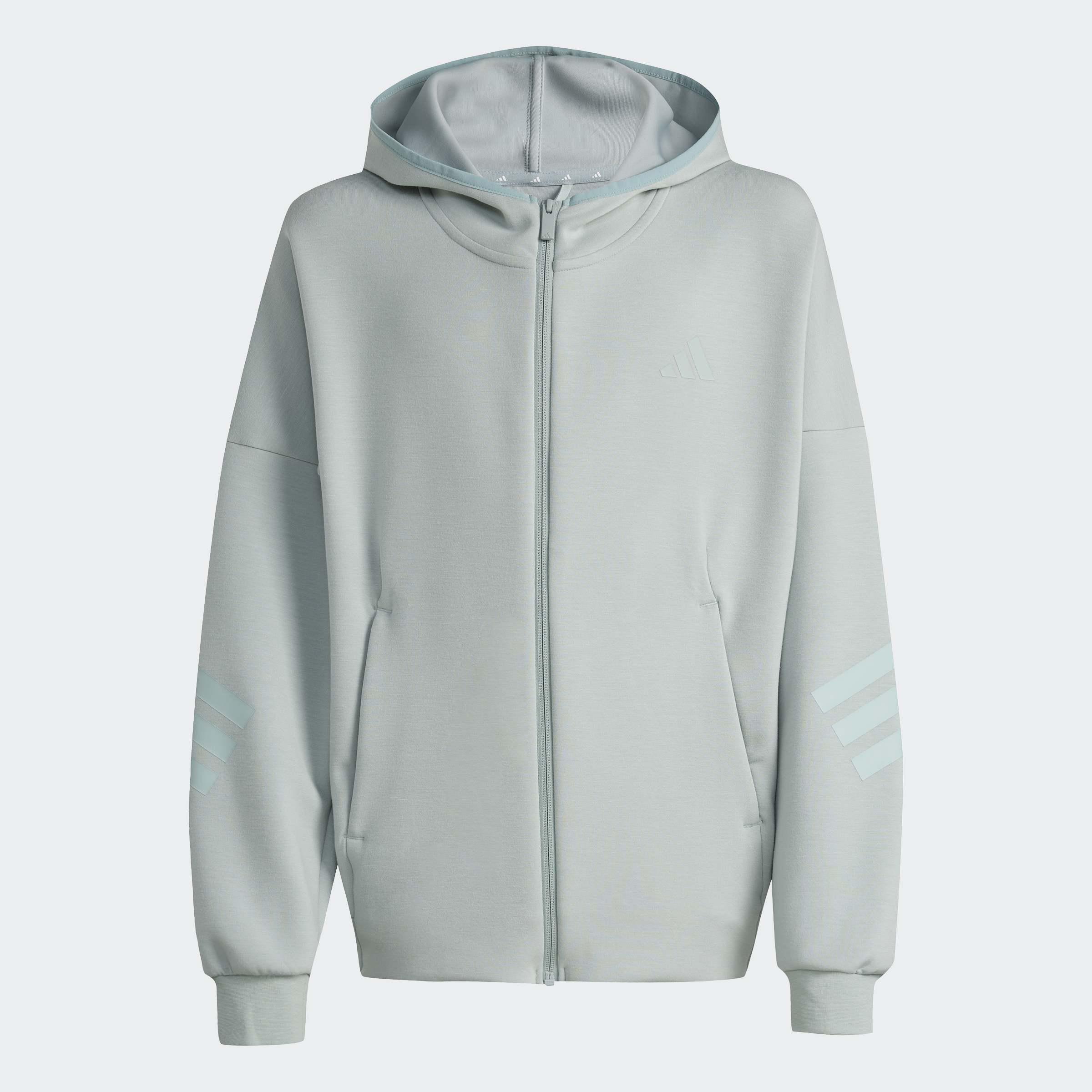 Kids Unisex Future Icons 3 Stripes Full Zip Hoodie, Green, A701_ONE, large image number 0