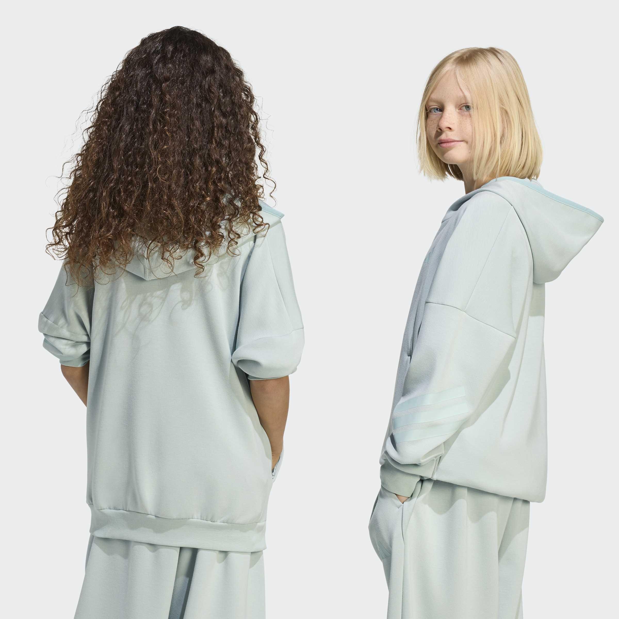 Kids Unisex Future Icons 3 Stripes Full Zip Hoodie, Green, A701_ONE, large image number 1