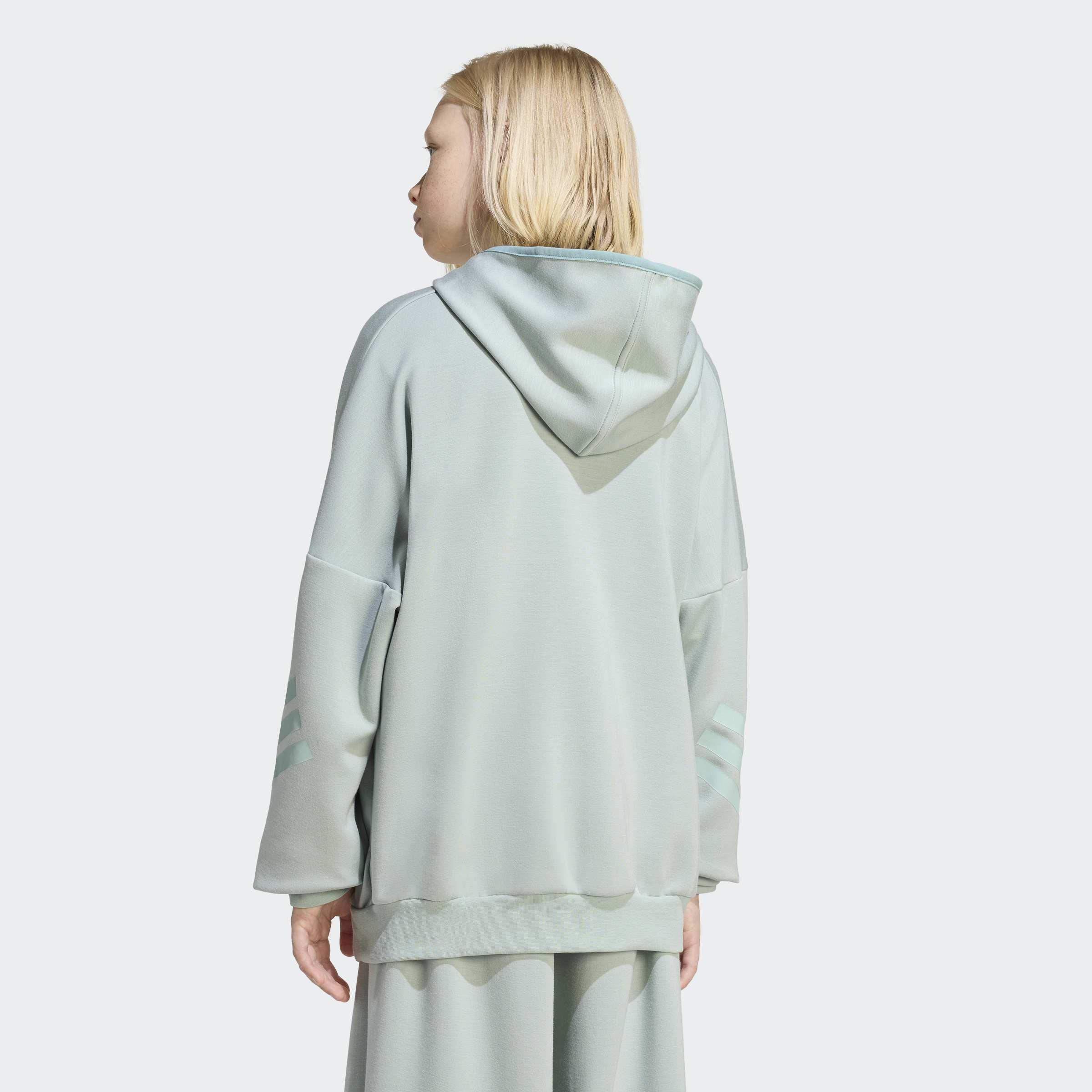 Kids Unisex Future Icons 3 Stripes Full Zip Hoodie, Green, A701_ONE, large image number 2