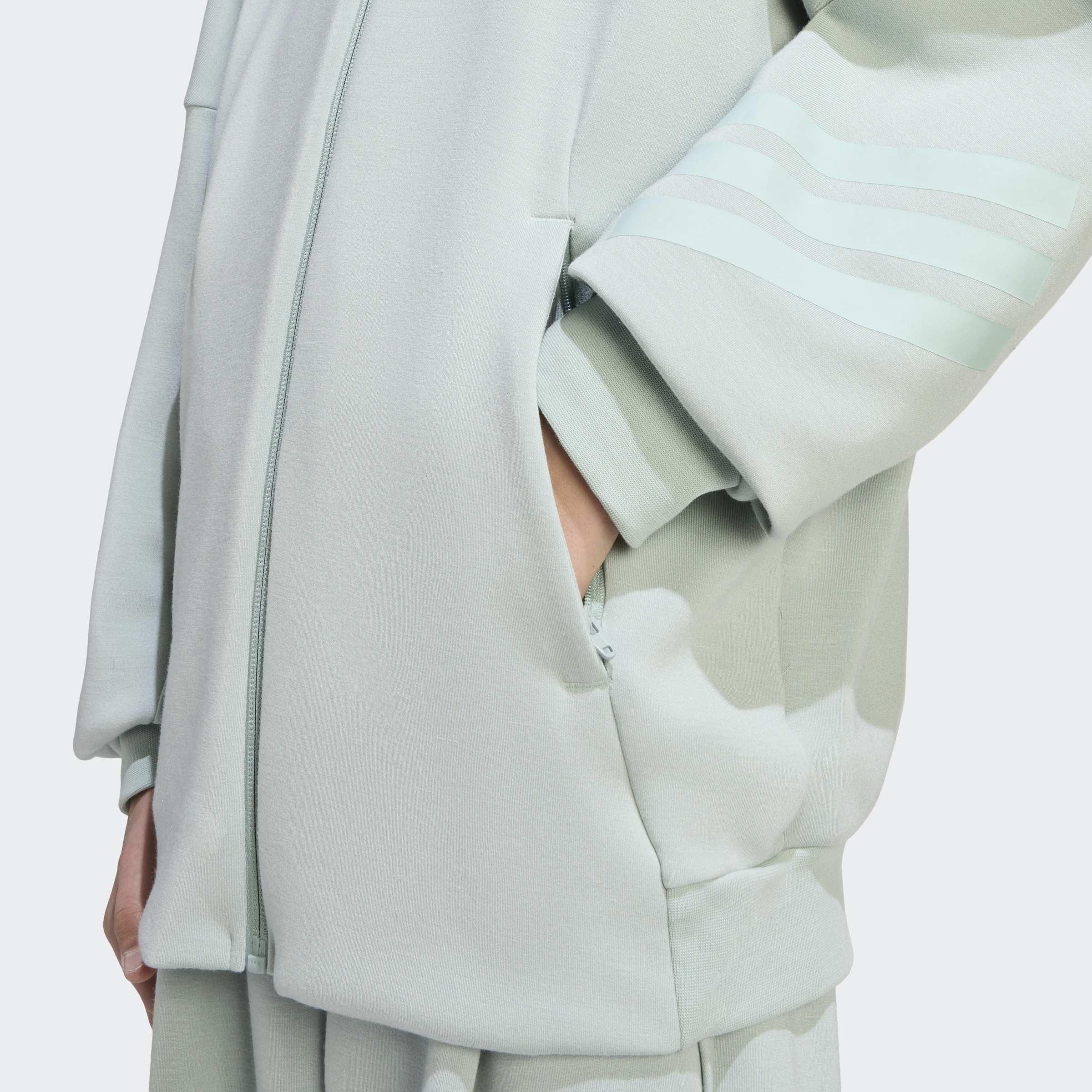 Kids Unisex Future Icons 3 Stripes Full Zip Hoodie, Green, A701_ONE, large image number 3