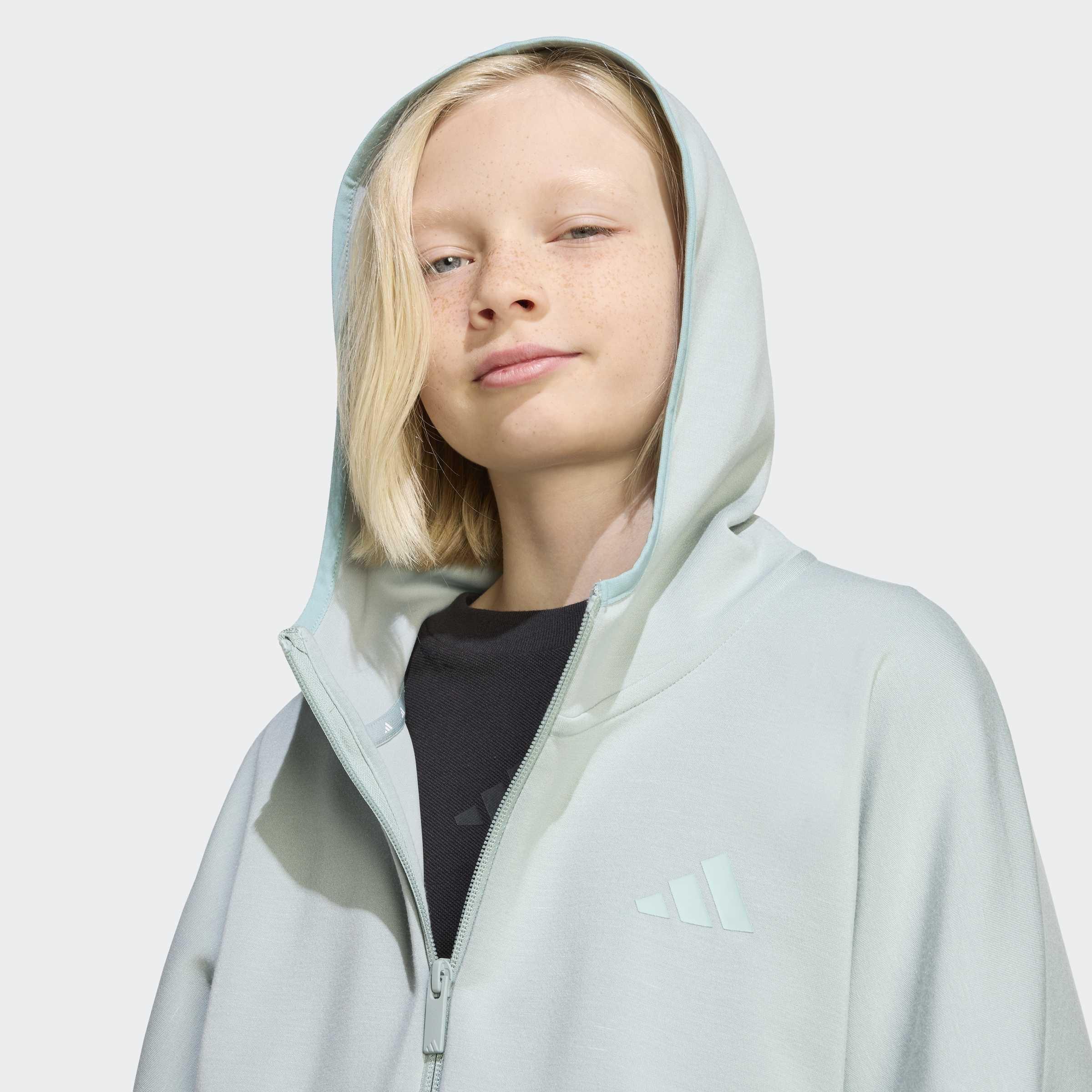 Kids Unisex Future Icons 3 Stripes Full Zip Hoodie, Green, A701_ONE, large image number 4