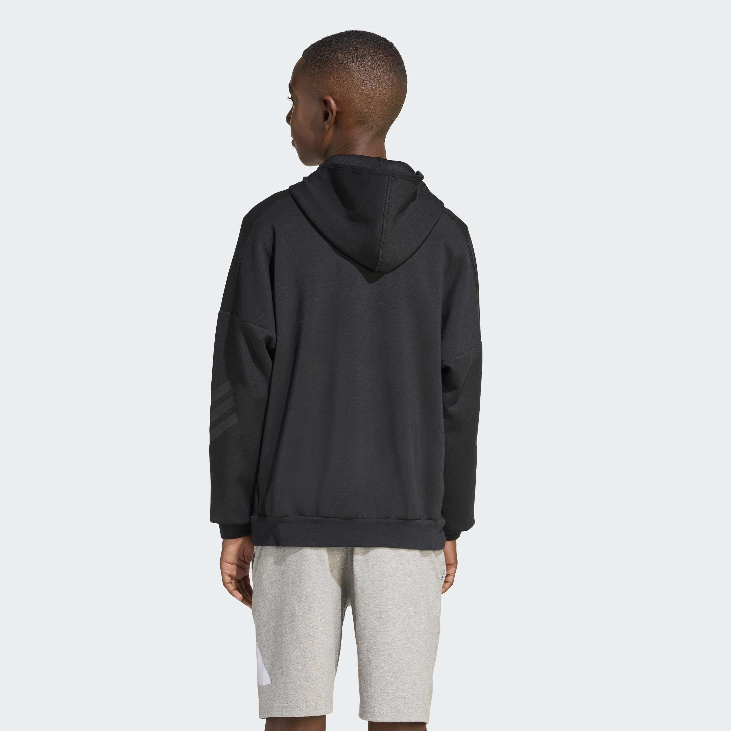 Kids Unisex Future Icons 3 Stripes Full Zip Hoodie, Black, A701_ONE, medium