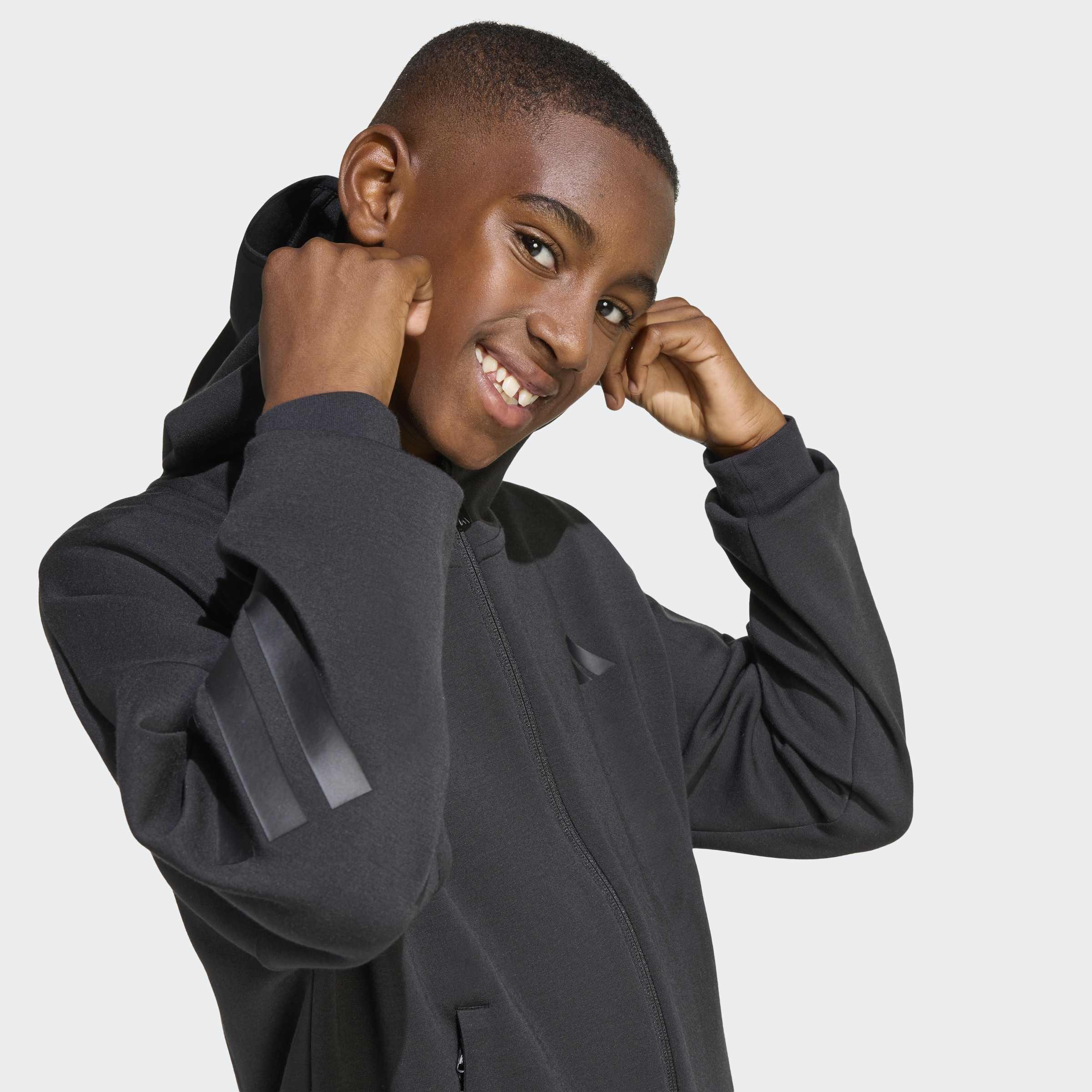 Kids Unisex Future Icons 3 Stripes Full Zip Hoodie, Black, A701_ONE, large image number 2