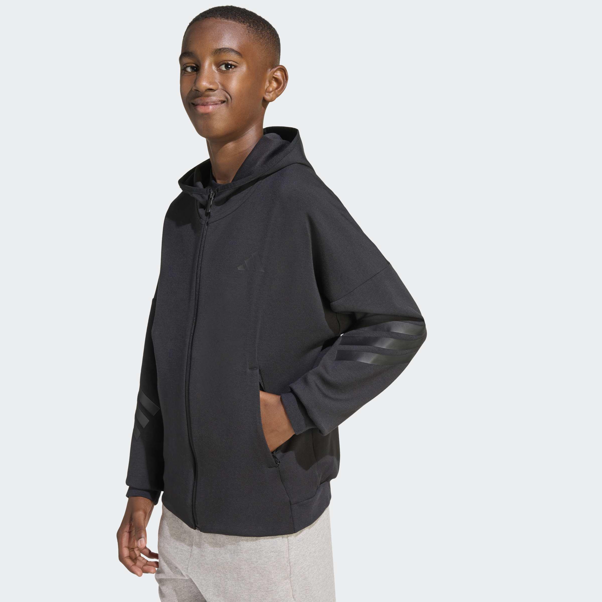 Kids Unisex Future Icons 3 Stripes Full Zip Hoodie, Black, A701_ONE, large image number 3