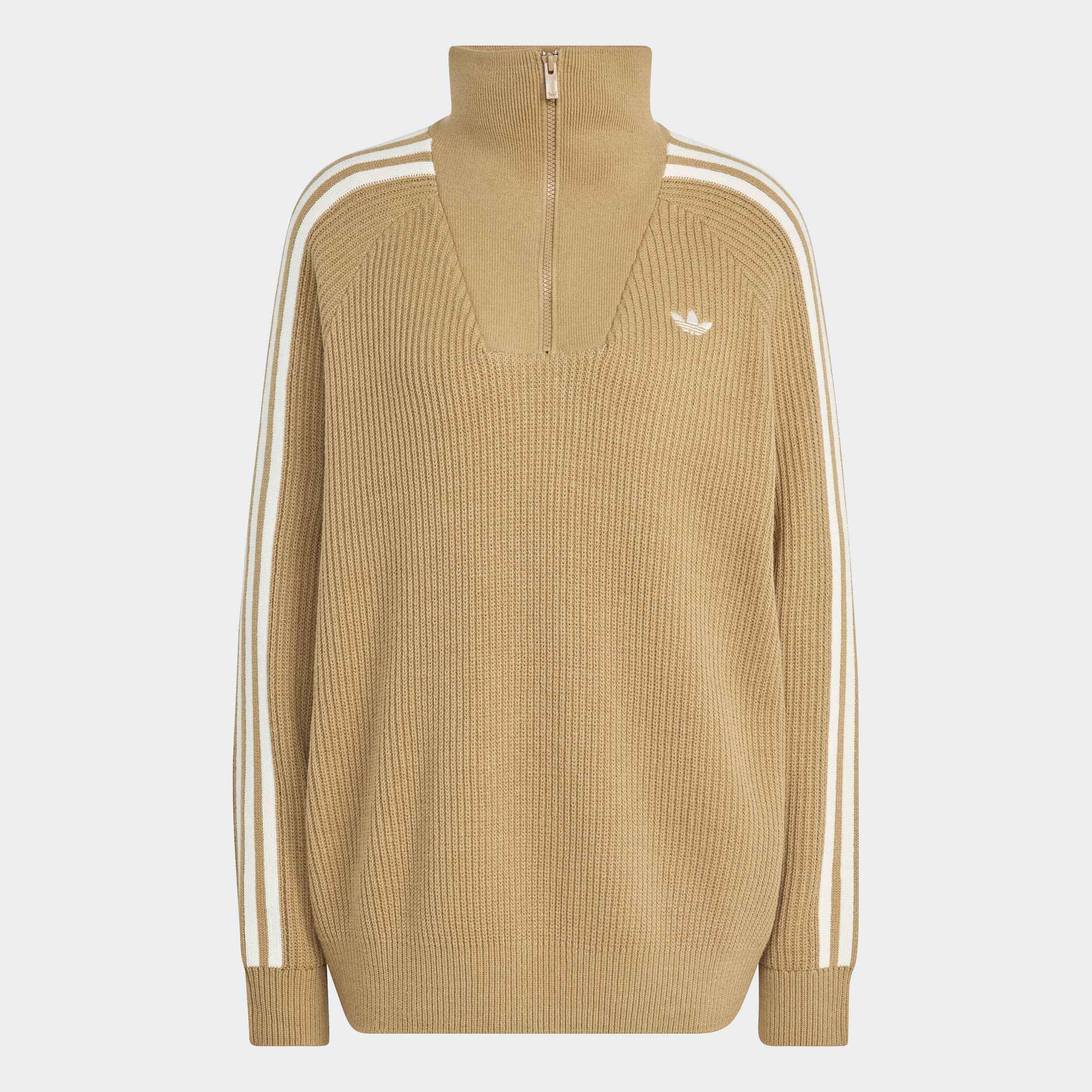 Adidas Originals Funnel Neck Quarter Zip Sweatshirt, Beige