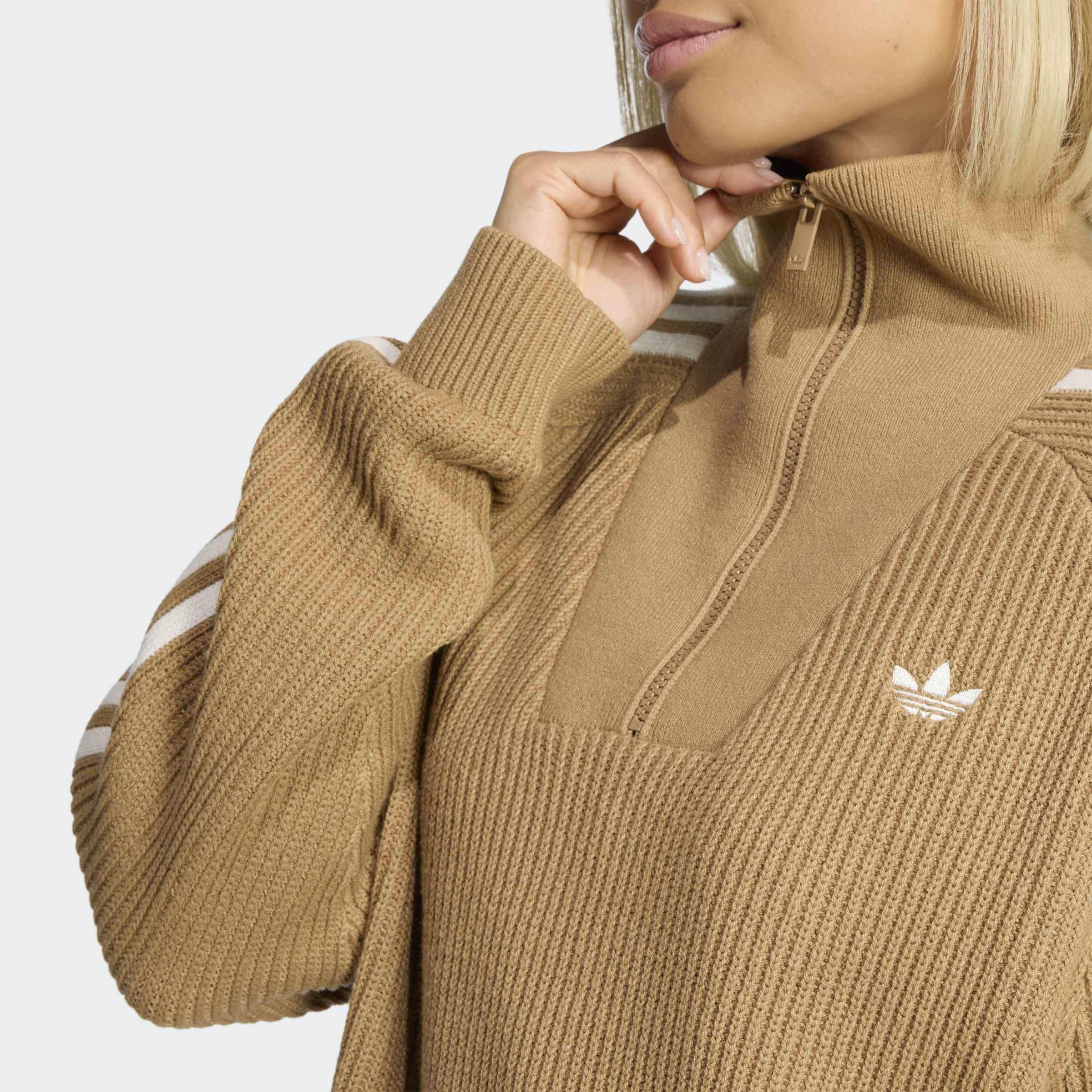 Adidas Originals Funnel Neck Quarter Zip Sweatshirt, Beige, A701_ONE, large image number 3