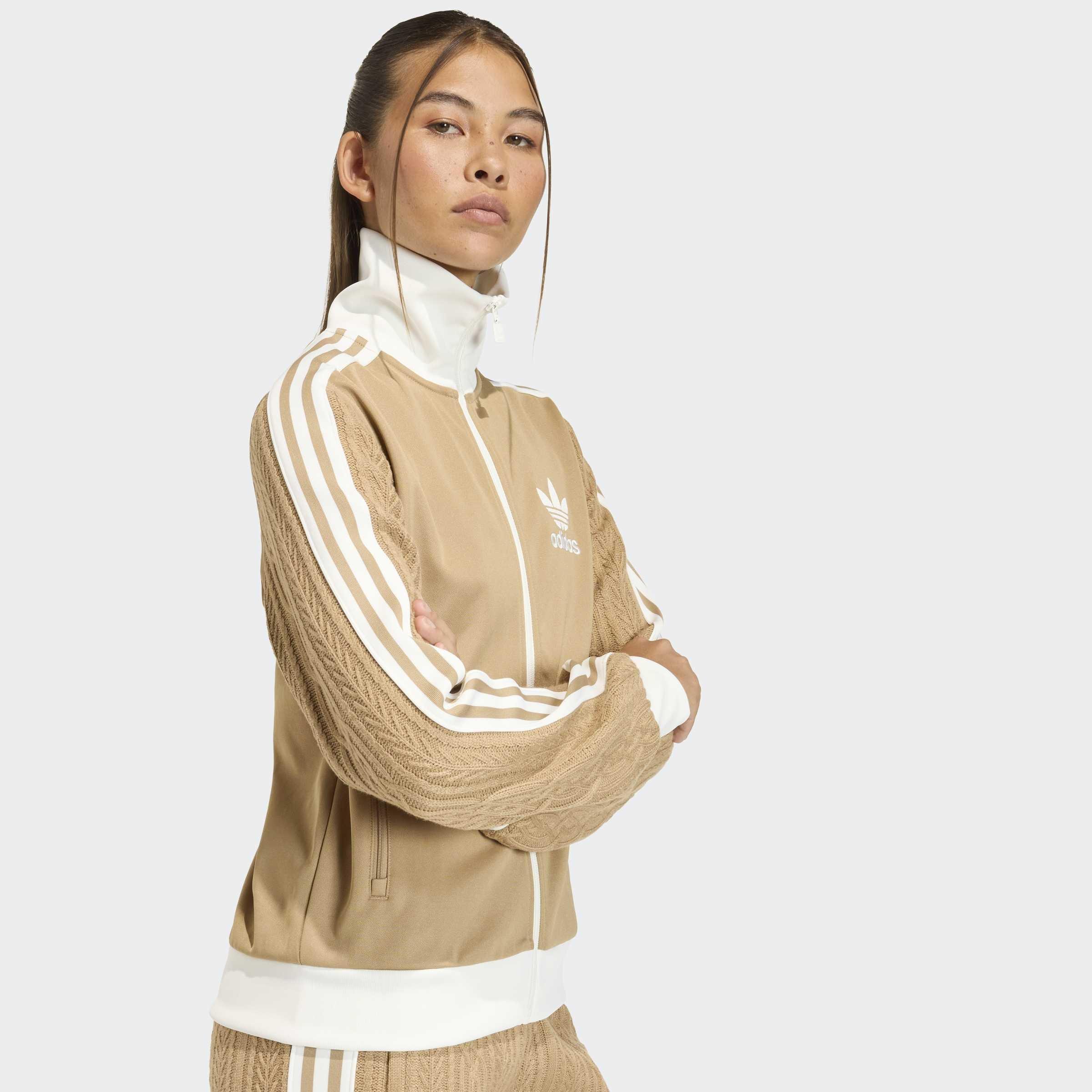 Adidas Originals Knit Classic Track Top, Beige, A701_ONE, large image number 2