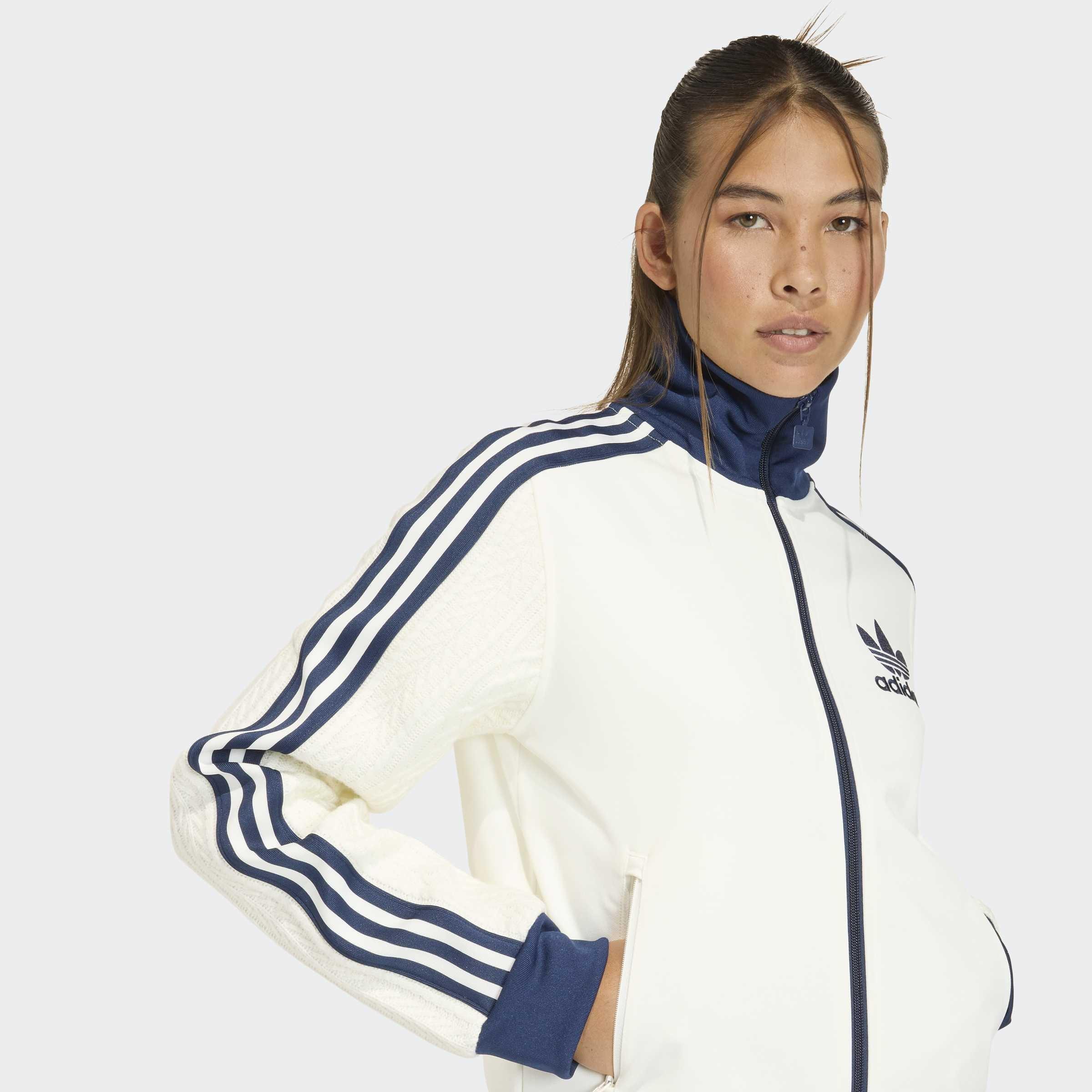 Adidas Originals Knit Classic Track Top, White, A701_ONE, large image number 3