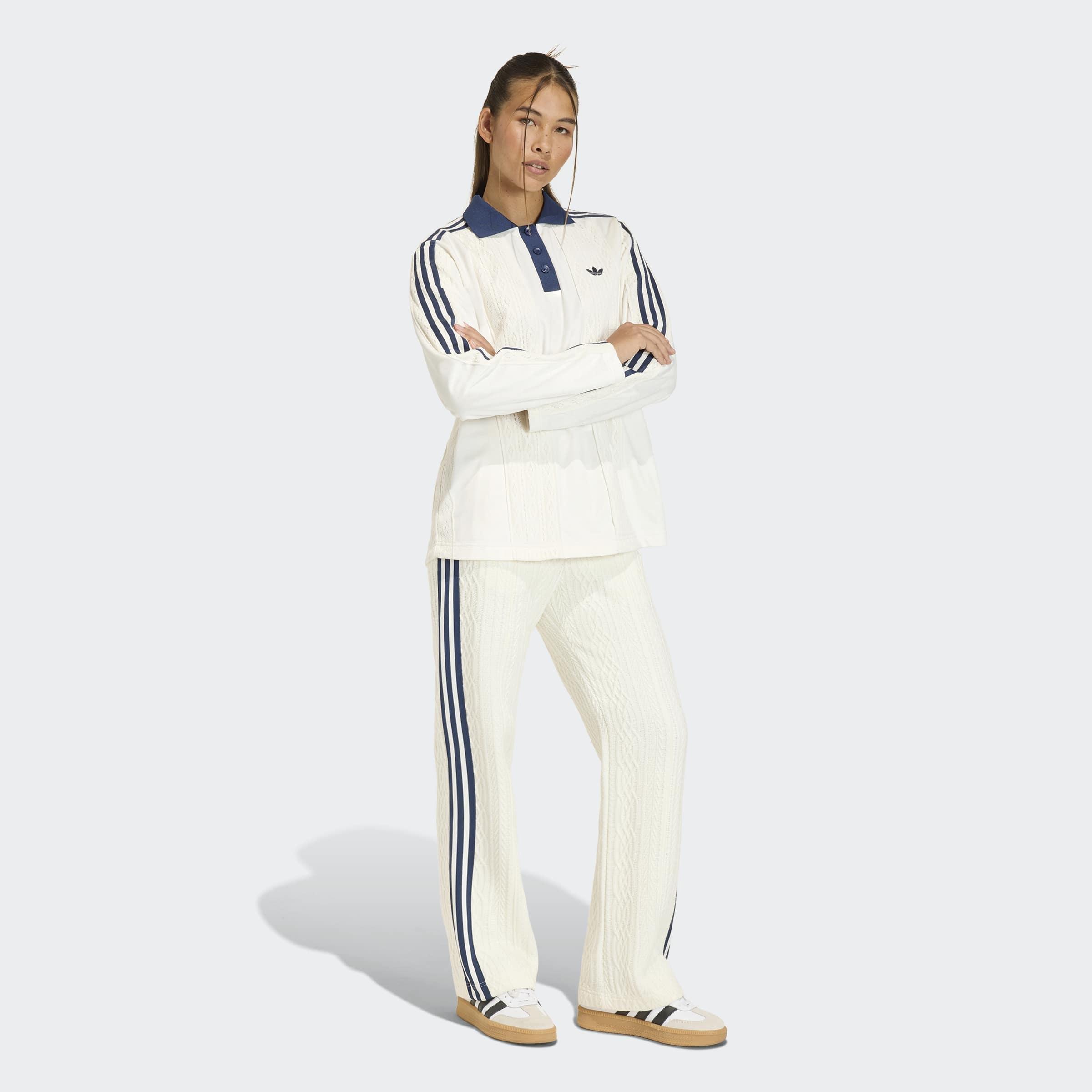 Adidas Originals Knit Classic Track Trousers, White, A701_ONE, large image number 4