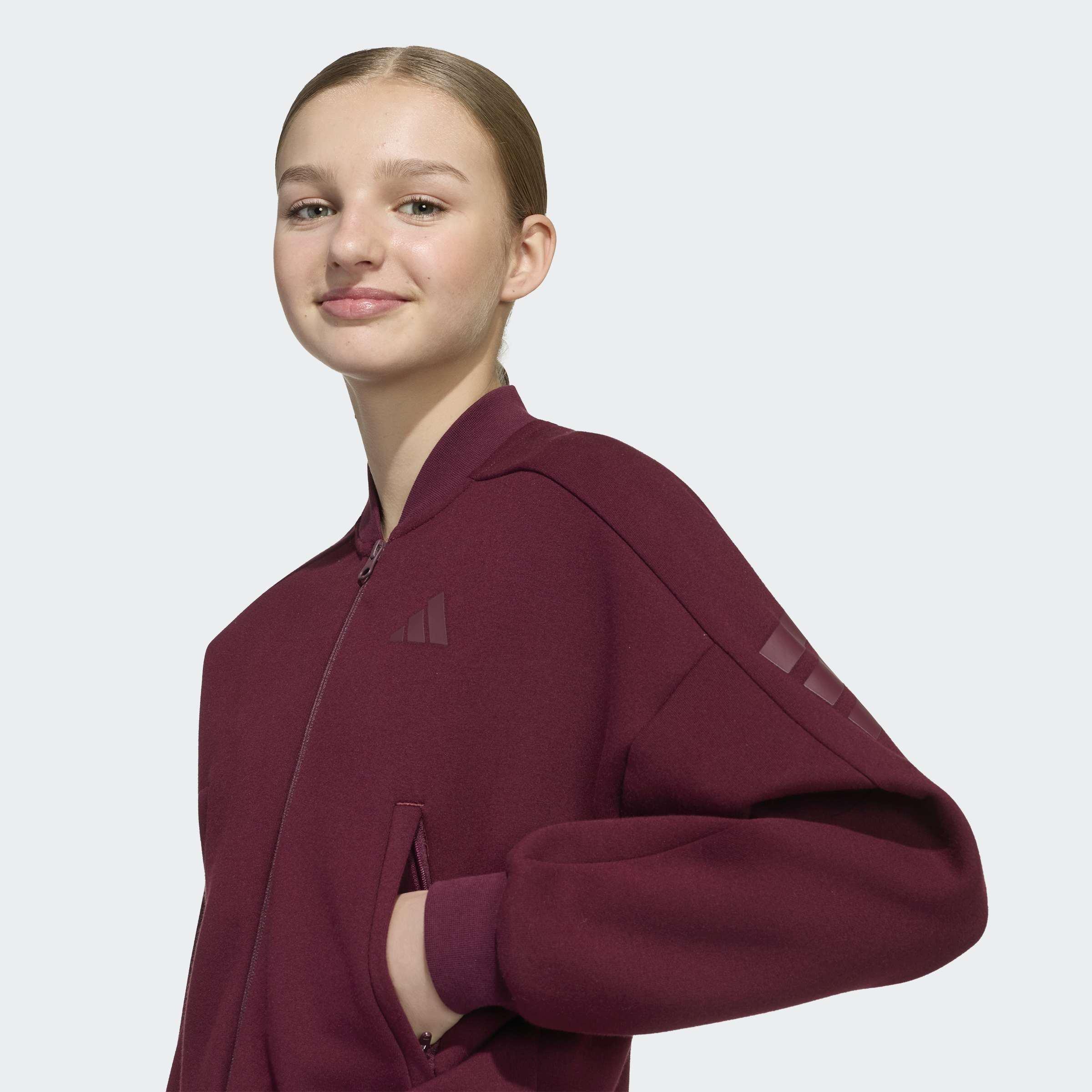 Kids Future Icons 3 Stripes Full Zip Track Top, Burgundy, A701_ONE, large image number 2