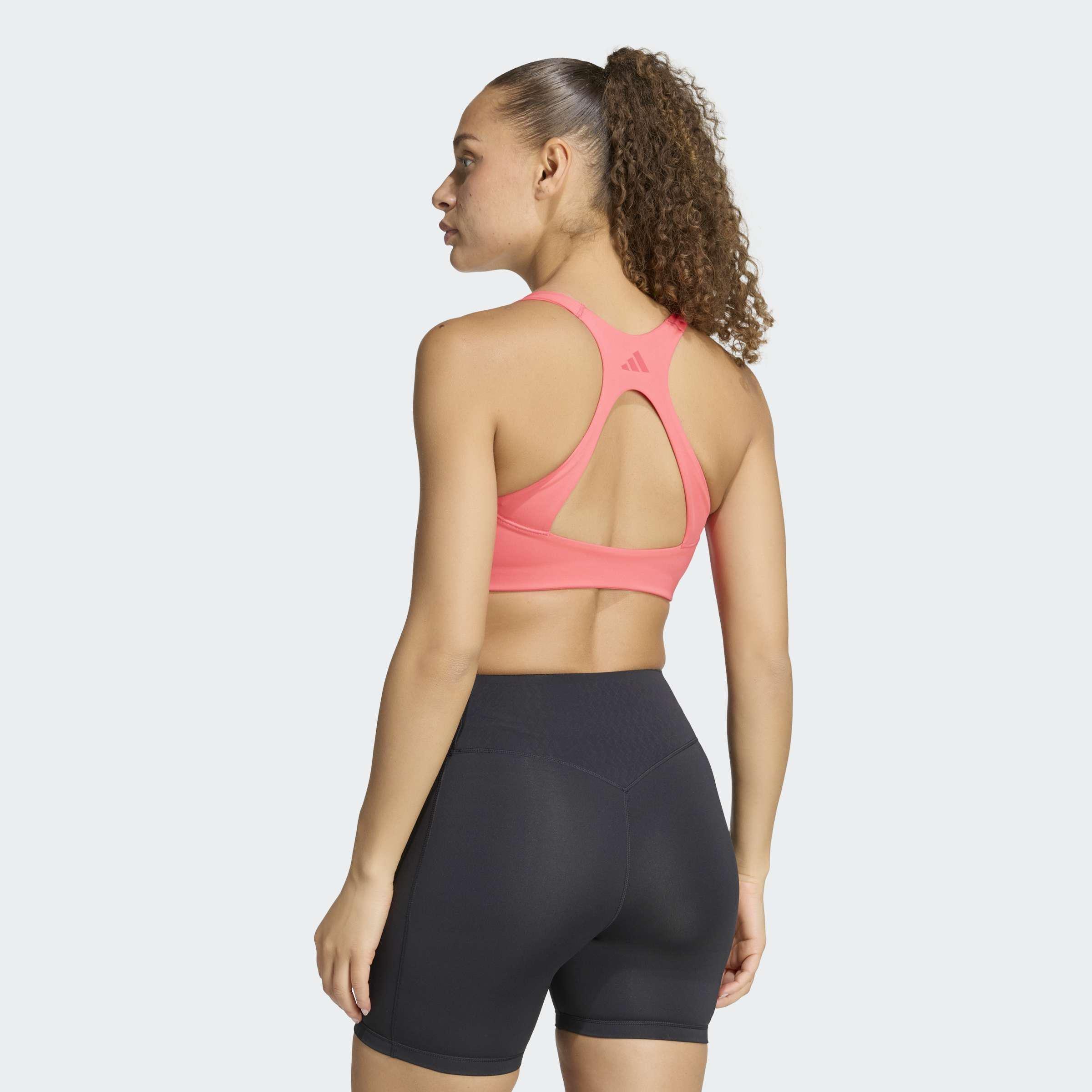 Optime Workout 3-Stripes Medium Support Bra, Pink