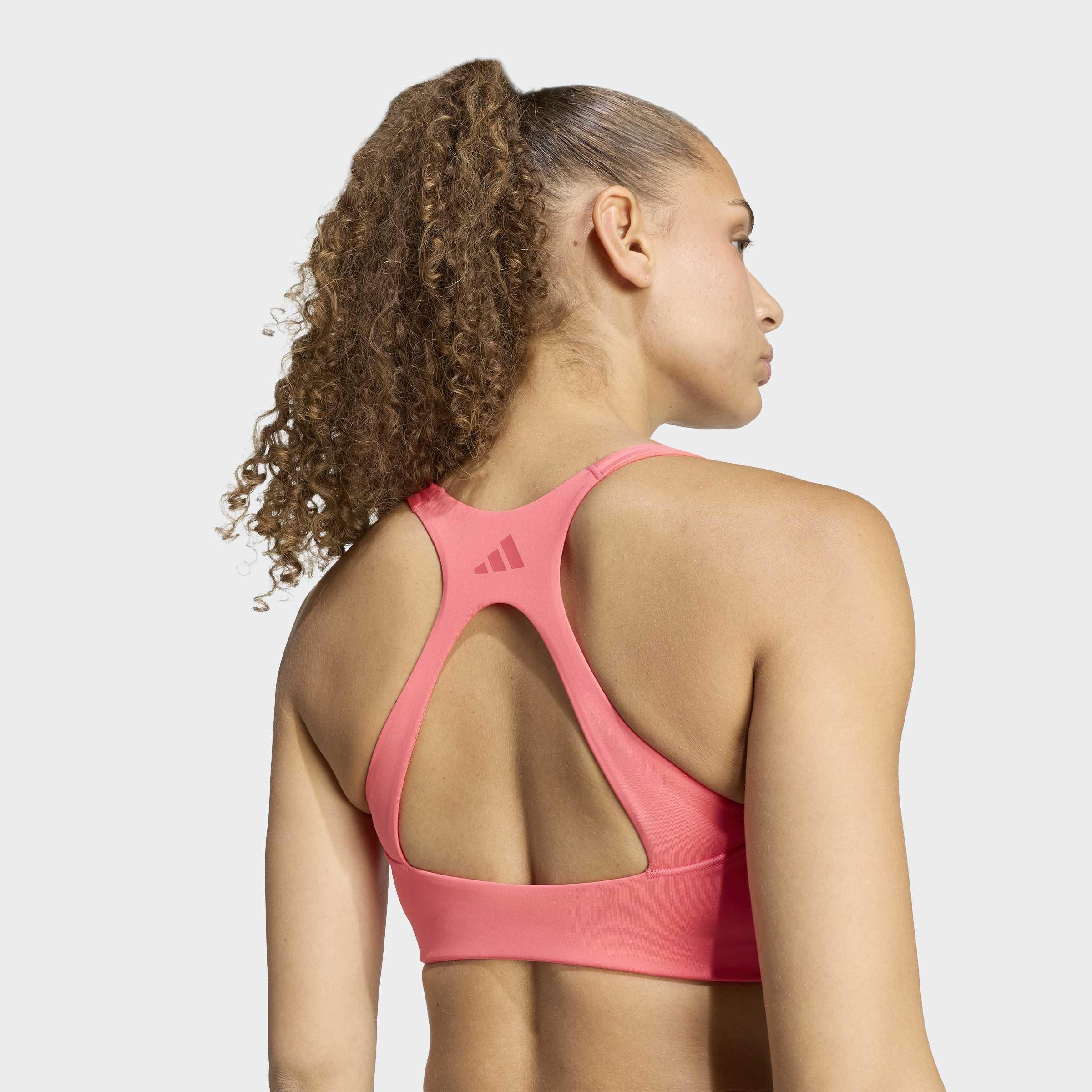 Optime Workout 3-Stripes Medium Support Bra, Pink, A701_ONE, large image number 4