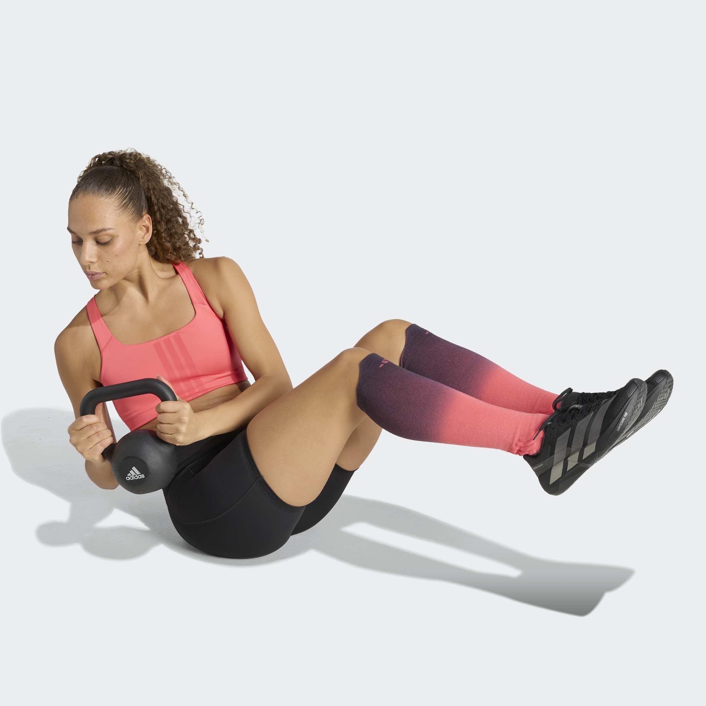 Optime Workout 3-Stripes Medium Support Bra, Pink, A701_ONE, large image number 5