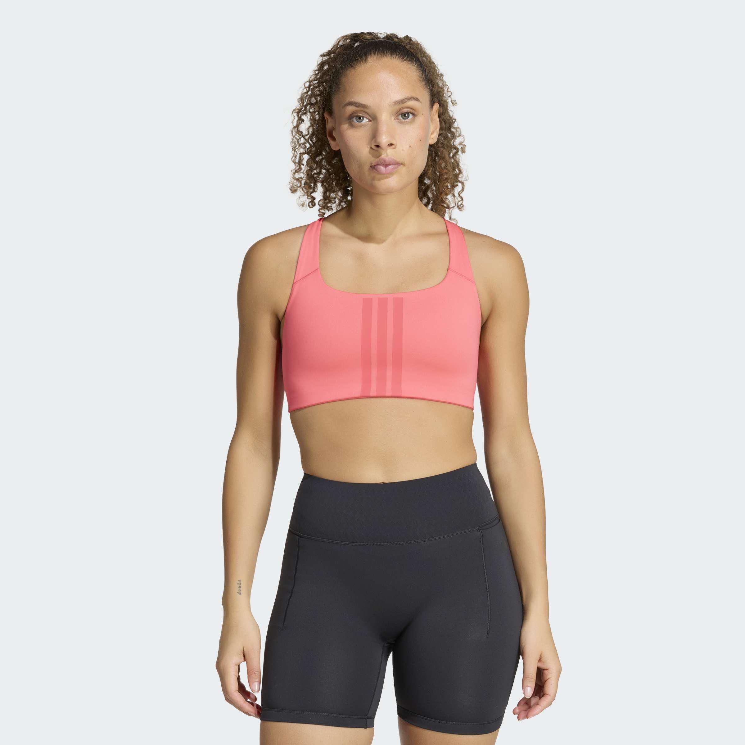 Optime Workout 3-Stripes Medium Support Bra, Pink, A701_ONE, large image number 6
