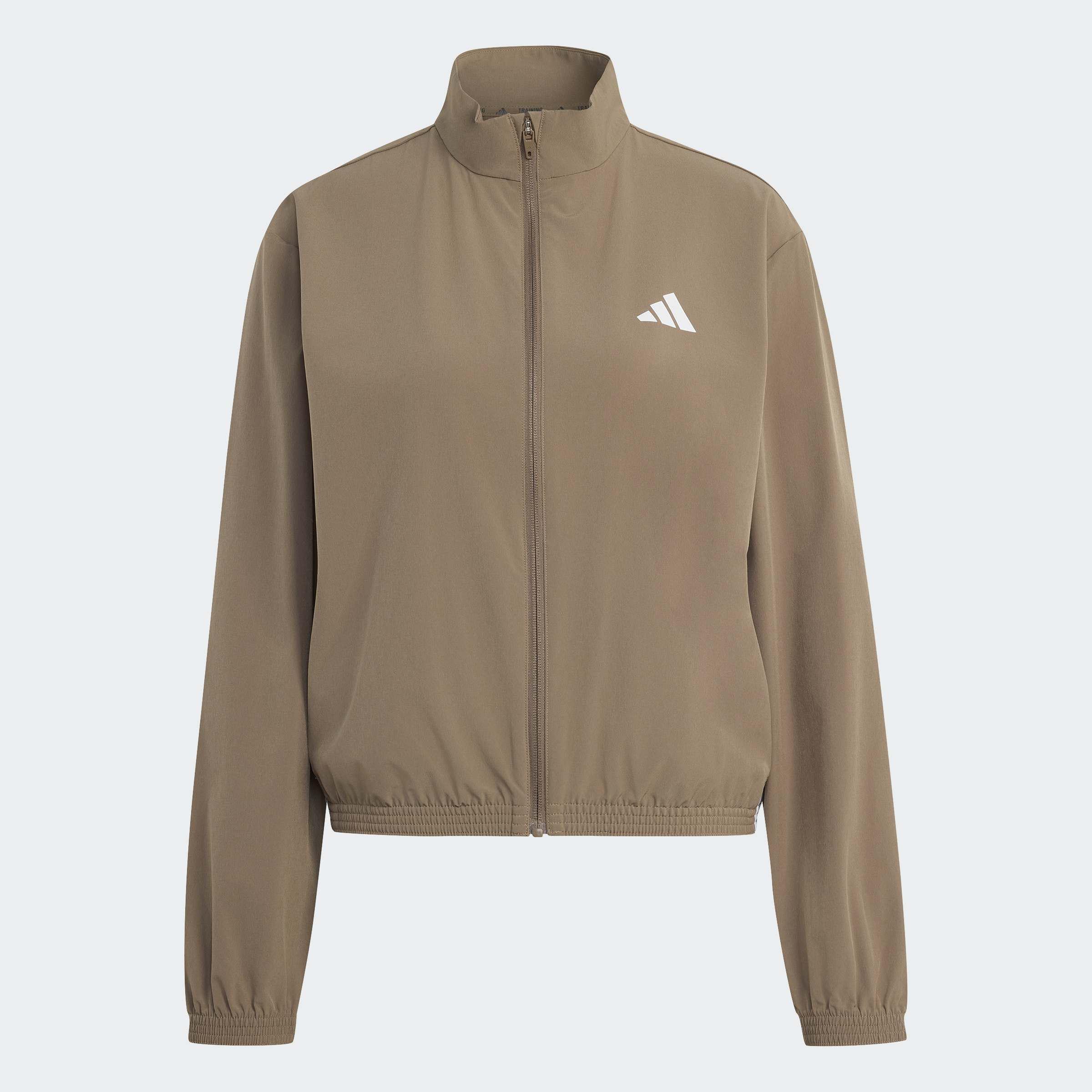 Train Essentials 3-Stripes Woven Warm-Up Jacket, Beige