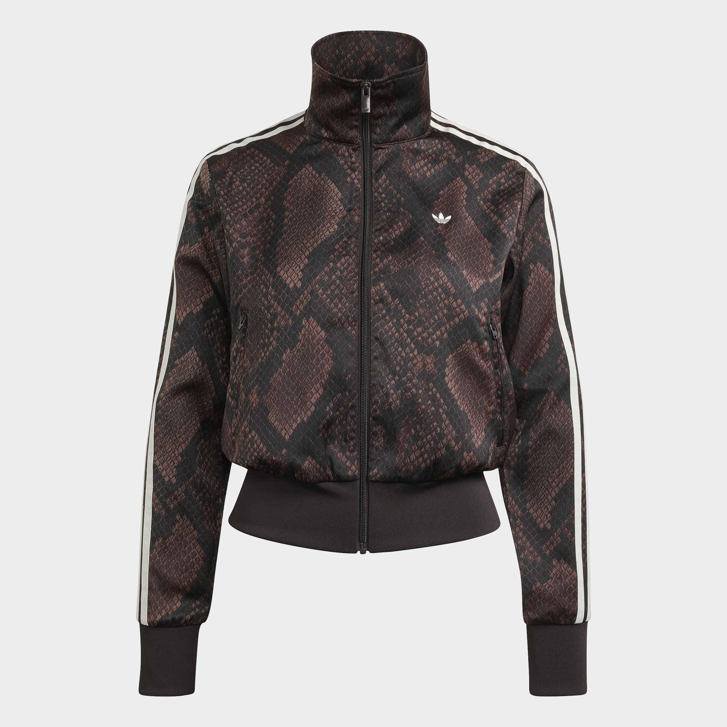 Satin Snake Print Firebird Track Jacket, Brown