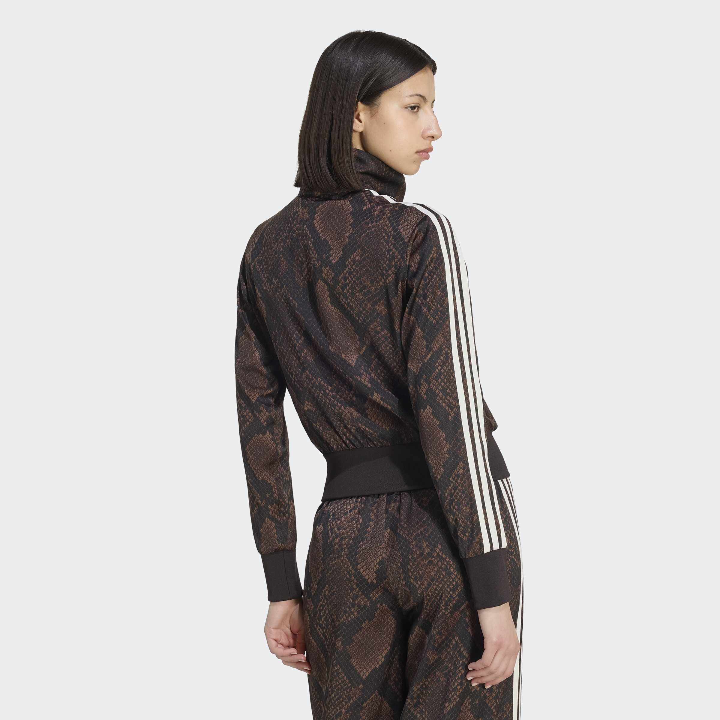 Satin Snake Print Firebird Track Jacket, Brown