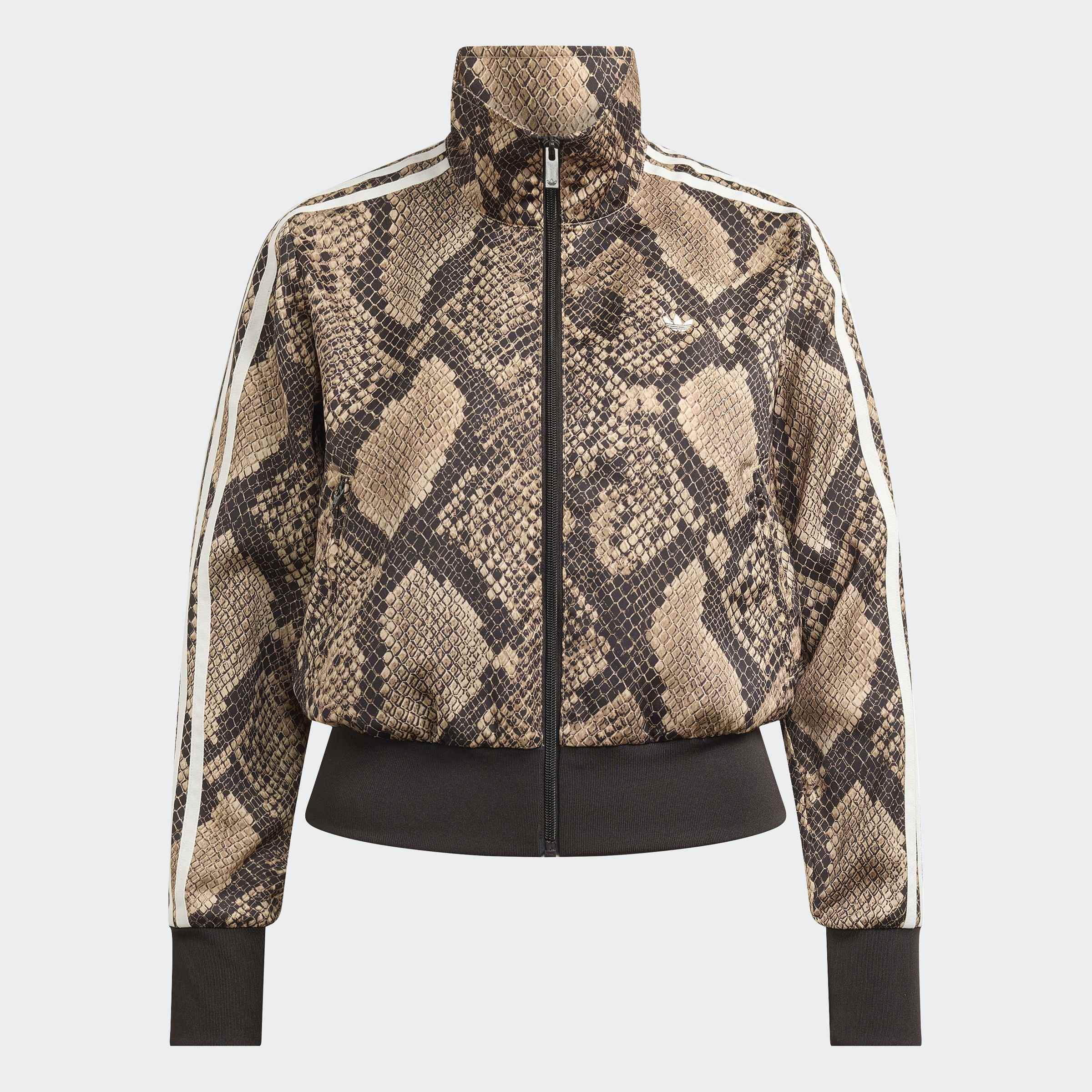Satin Snake Print Firebird Track Jacket, Beige