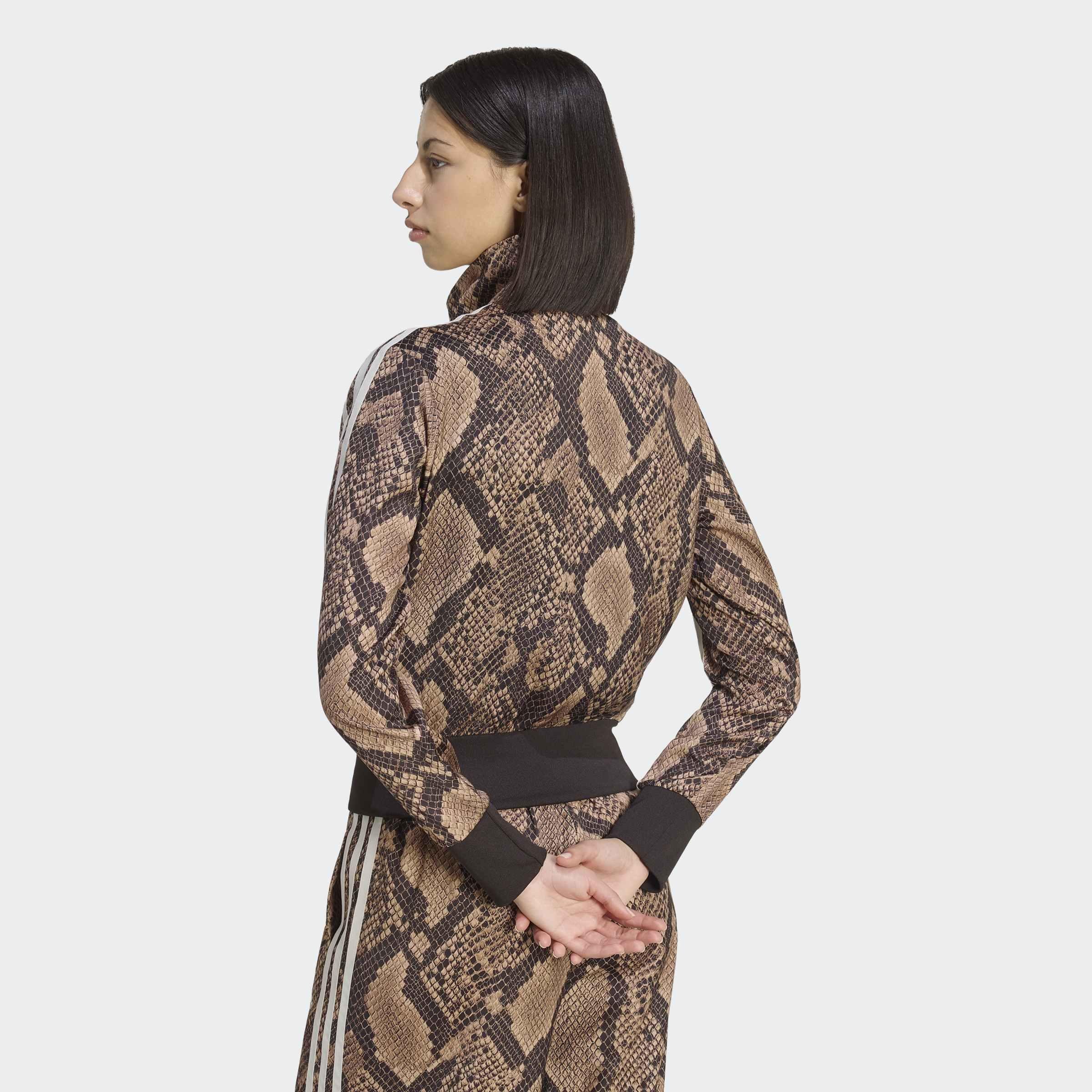 Satin Snake Print Firebird Track Jacket, Beige