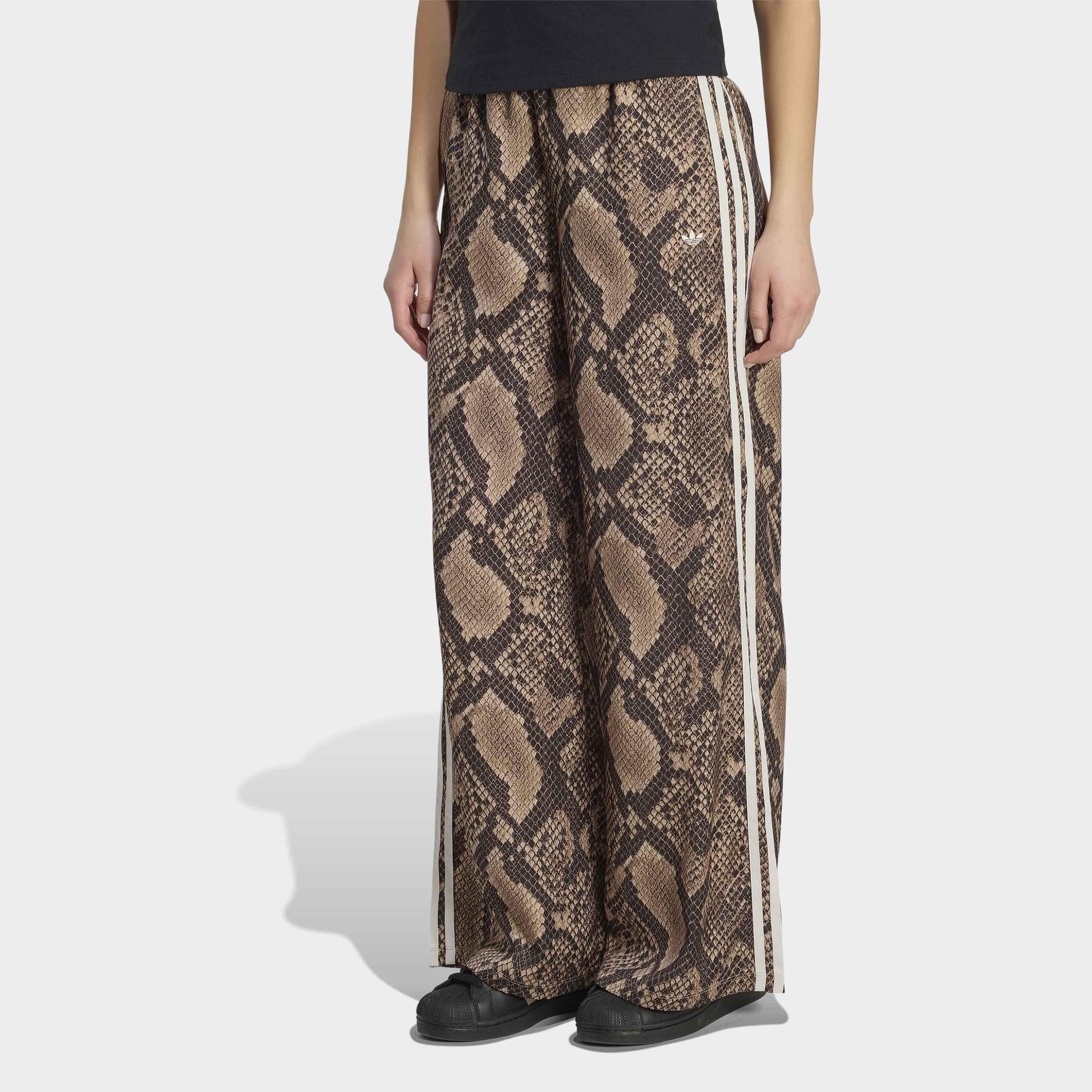 Satin Snake Print Wide Leg Track Joggers, Beige, A701_ONE, large image number 4