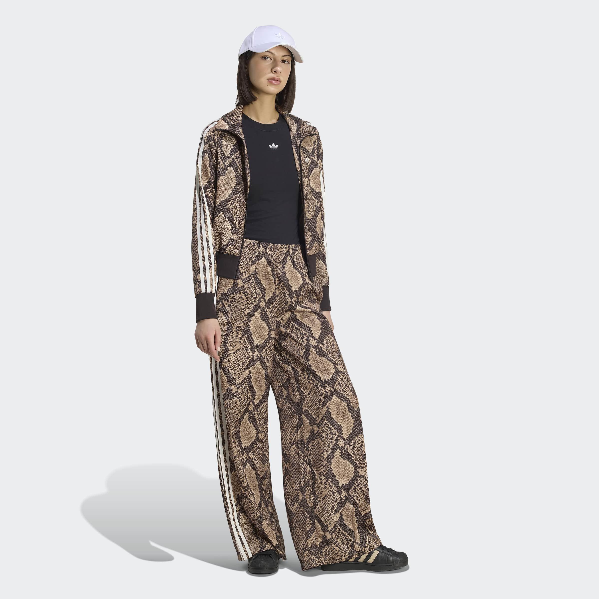 Satin Snake Print Wide Leg Track Joggers, Beige, A701_ONE, large image number 5