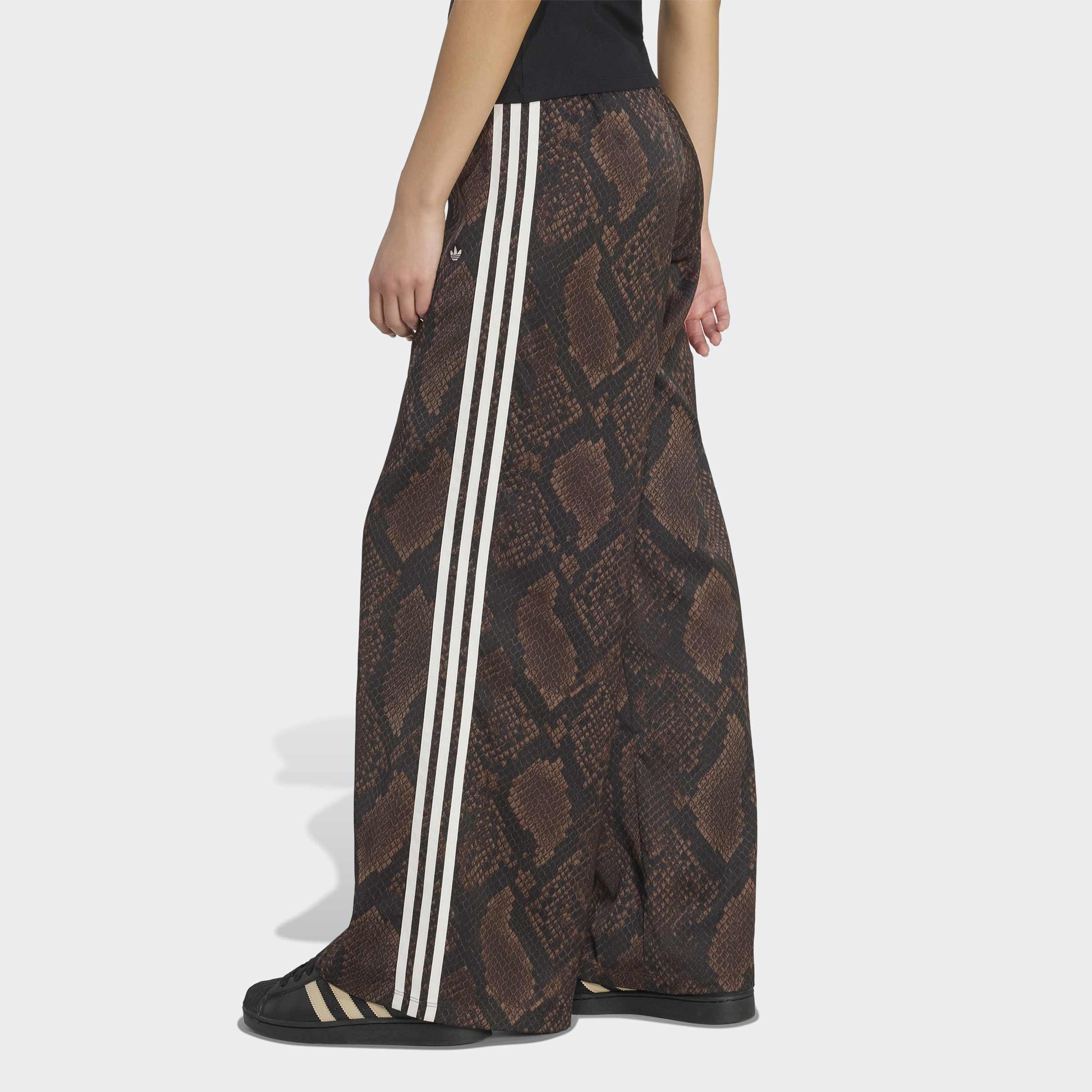 Satin Snake Print Wide Leg Track Joggers, Brown