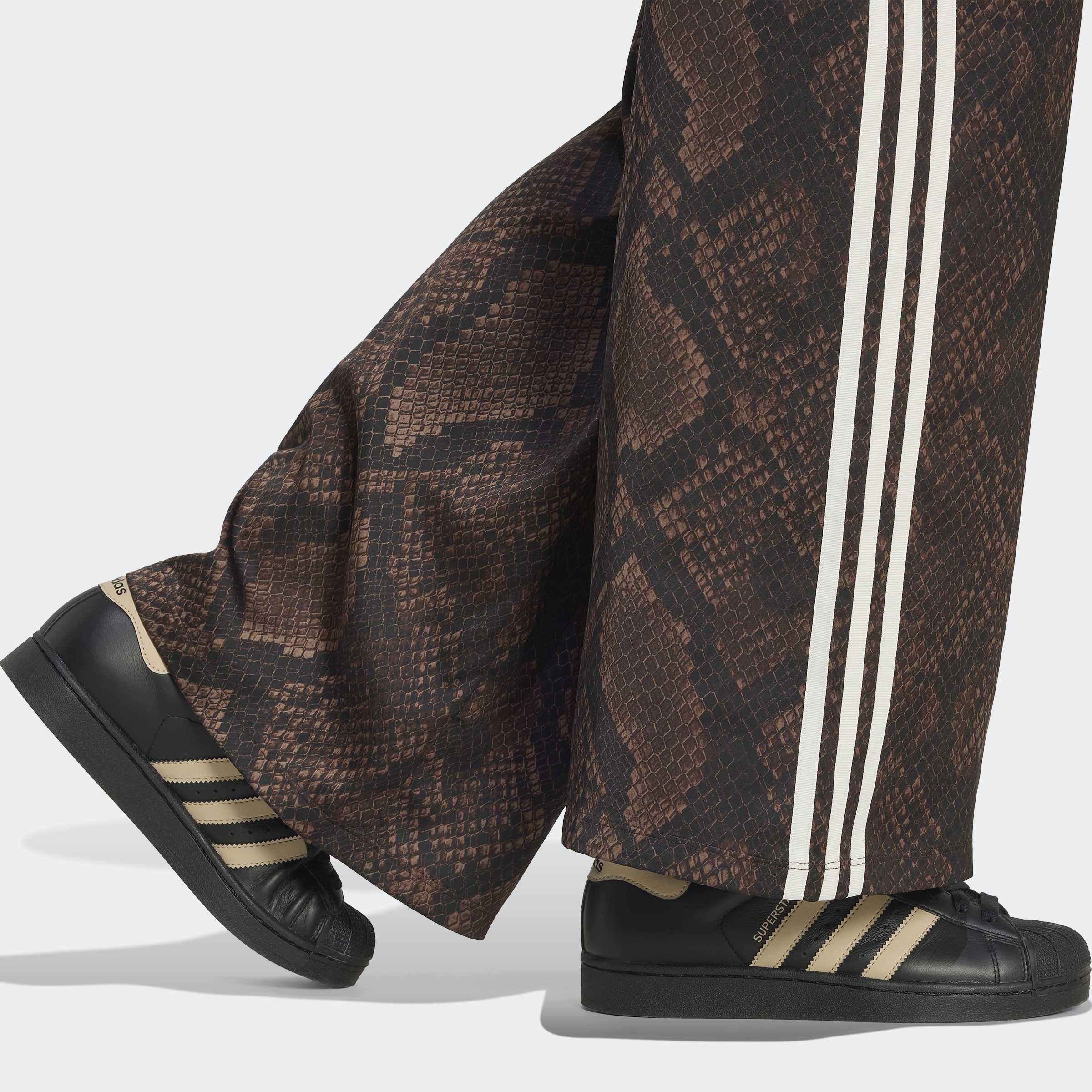 Satin Snake Print Wide Leg Track Joggers, Brown, A701_ONE, large image number 2