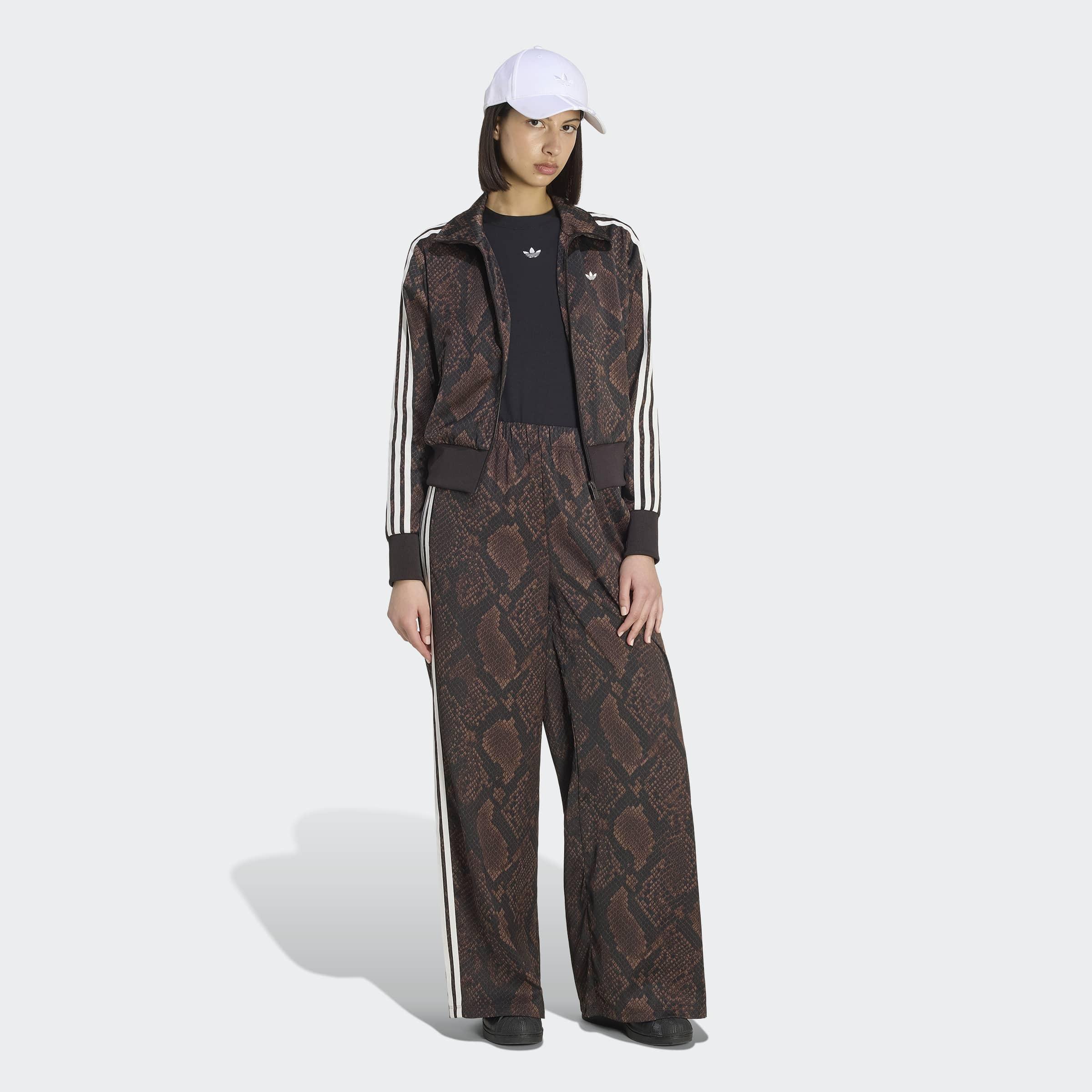 Satin Snake Print Wide Leg Track Joggers, Brown, A701_ONE, large image number 4