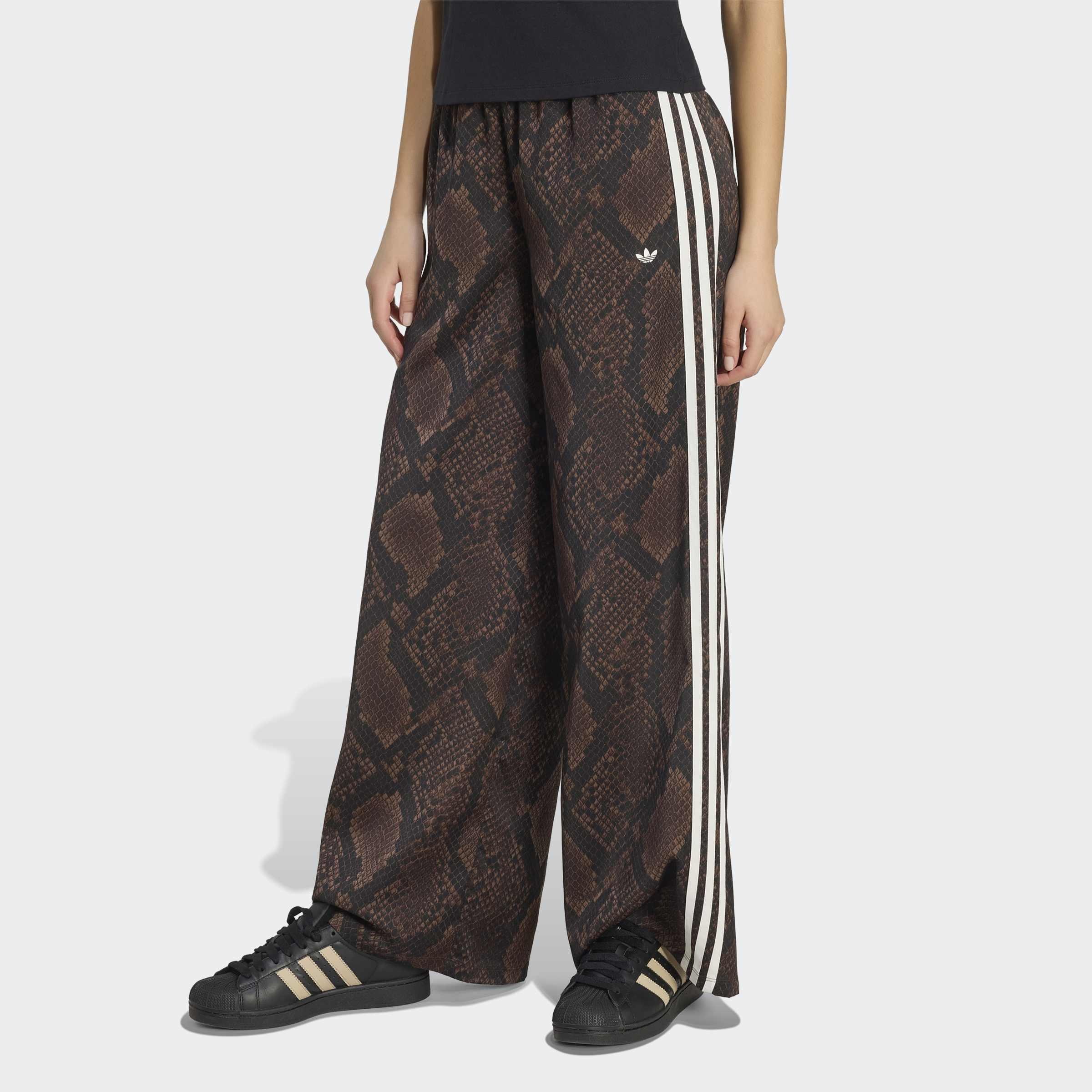 Satin Snake Print Wide Leg Track Joggers, Brown, A701_ONE, large image number 5