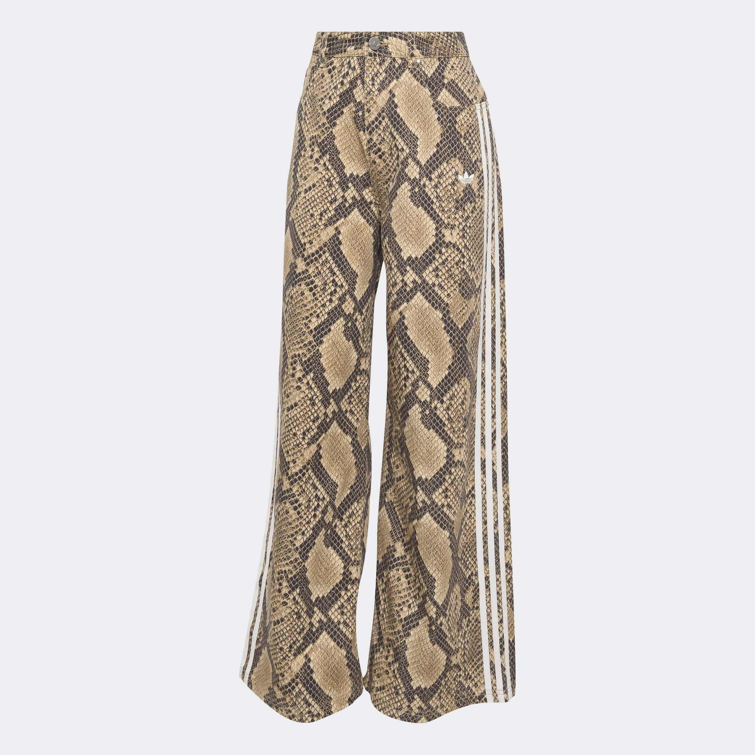Snake Print Denim Loose Trousers, Beige