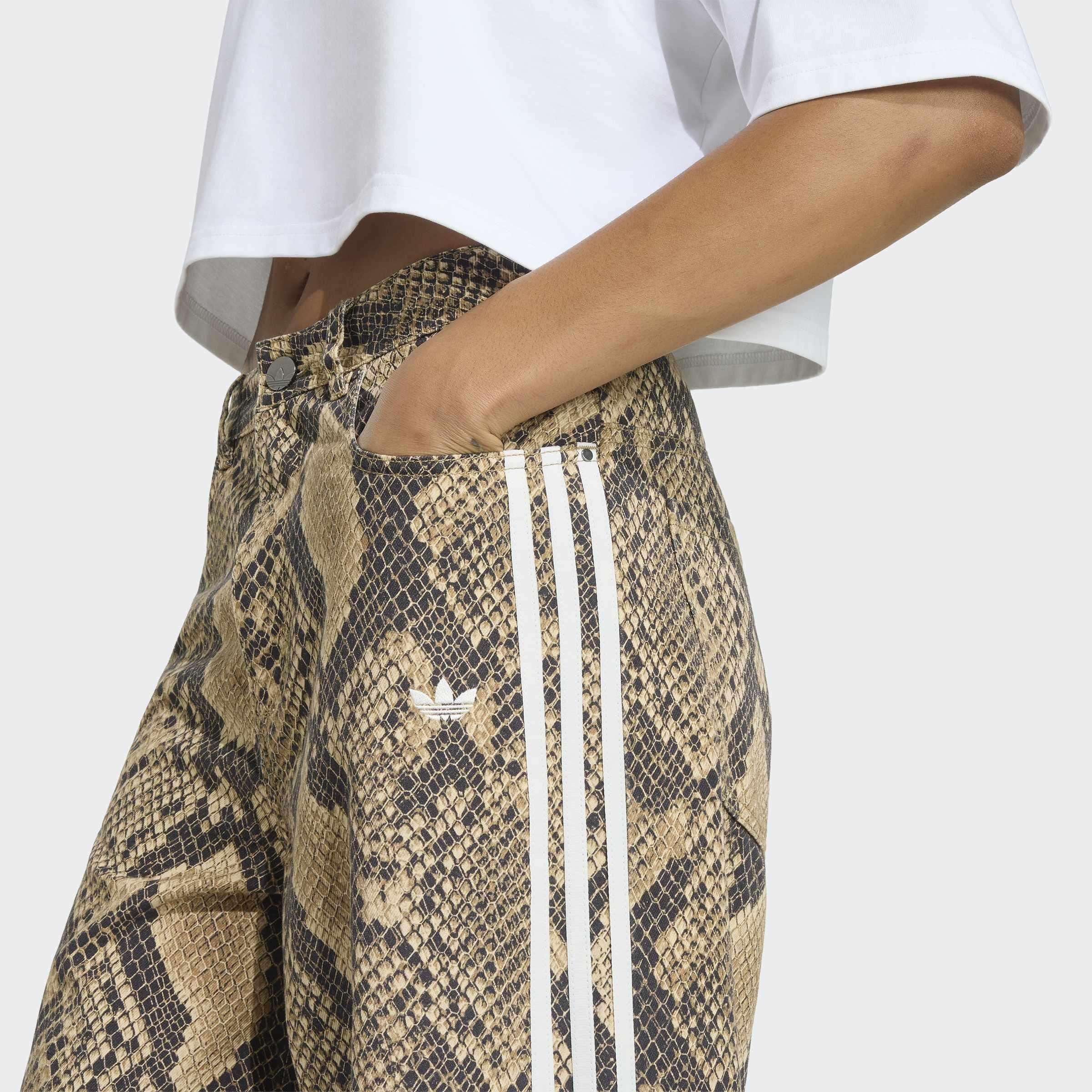 Snake Print Denim Loose Trousers, Beige, A701_ONE, large image number 2