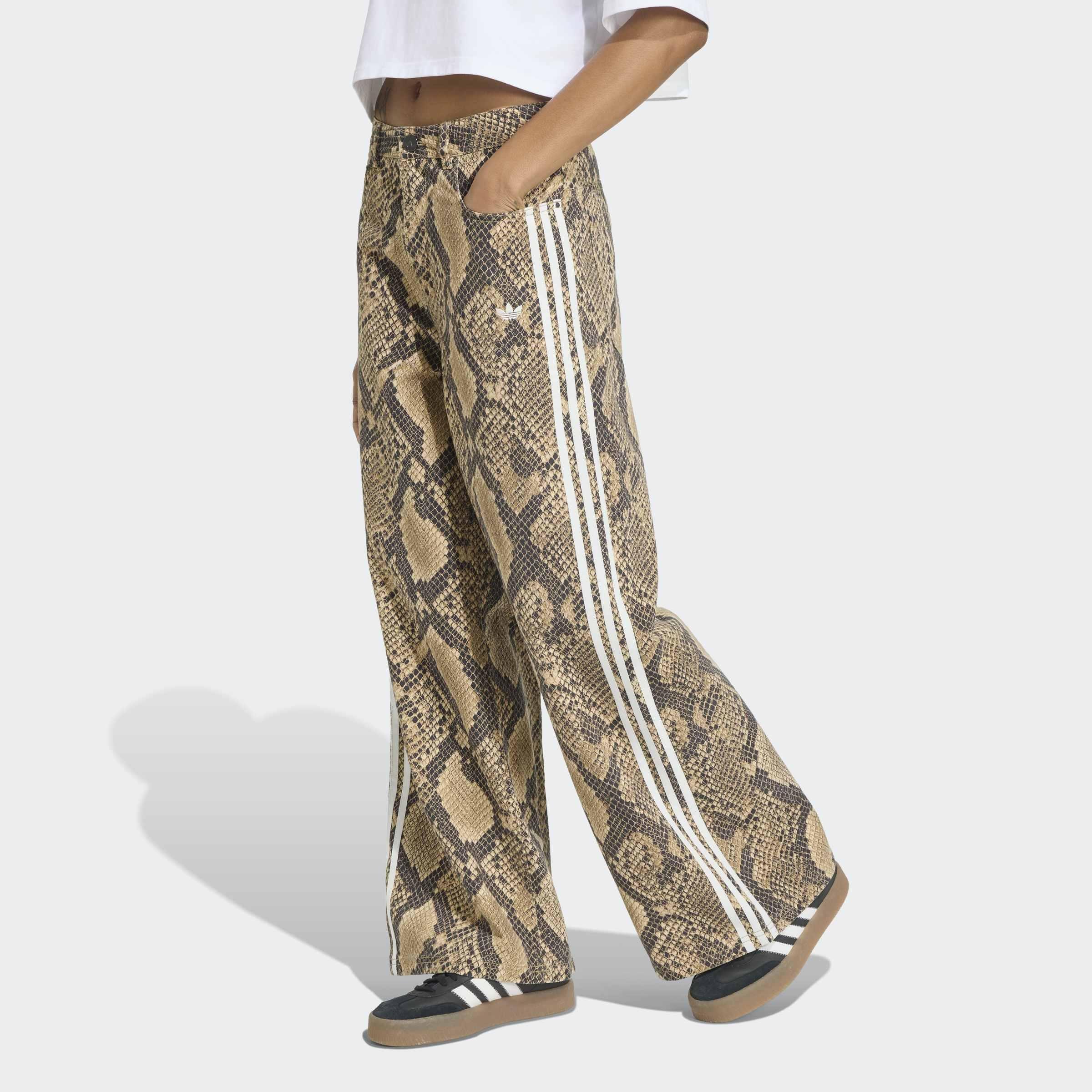 Snake Print Denim Loose Trousers, Beige, A701_ONE, large image number 5