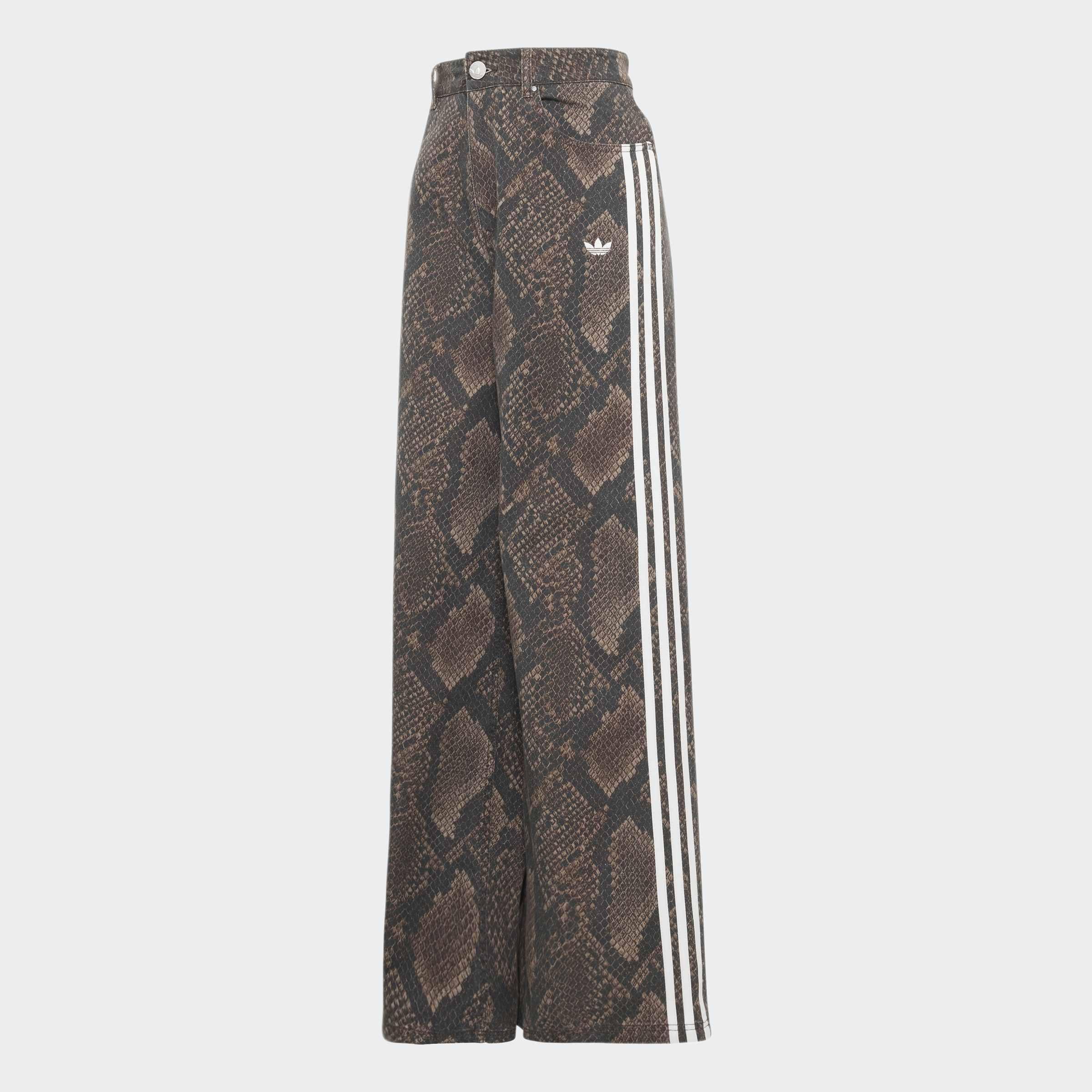 Snake Print Denim Loose Trousers, Brown
