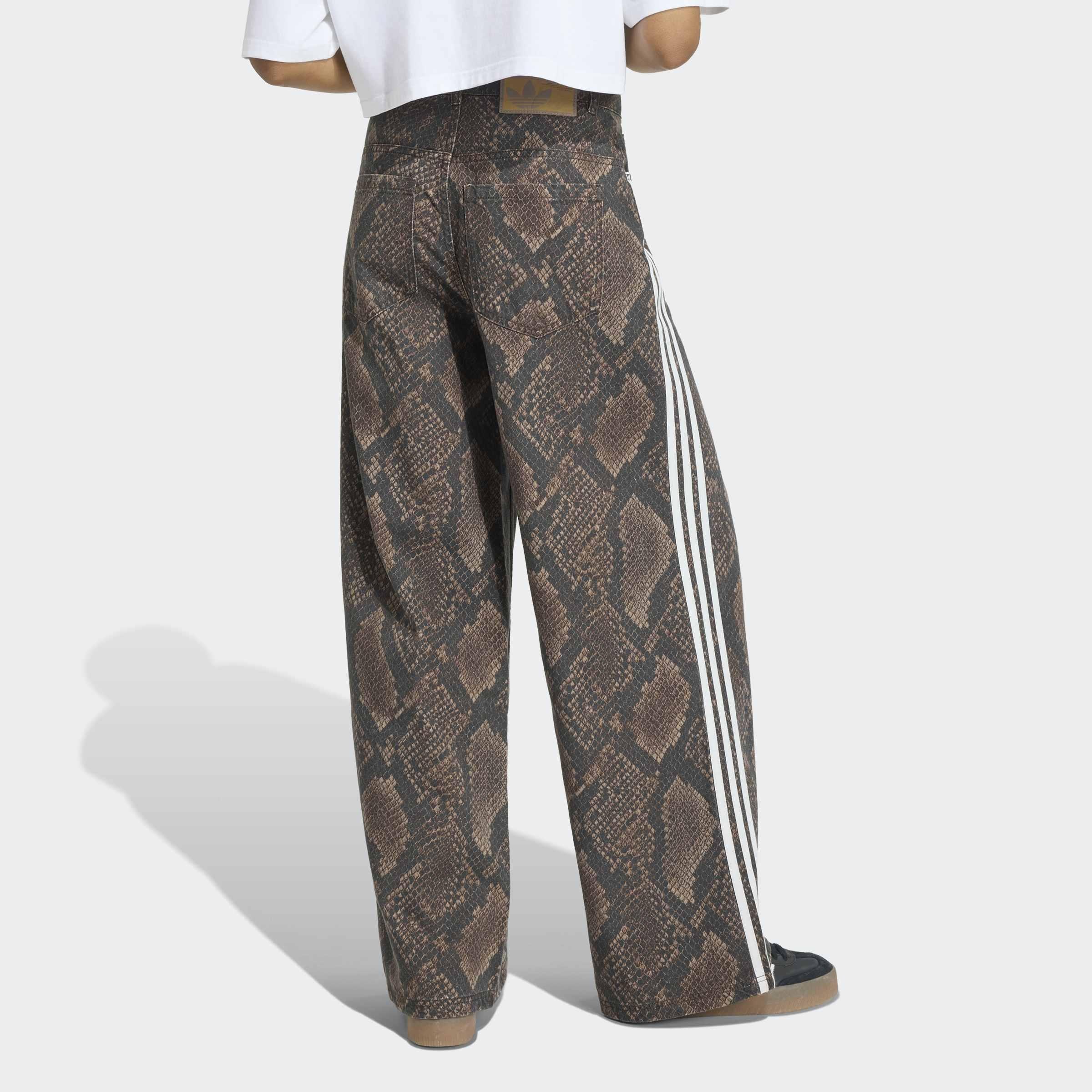 Snake Print Denim Loose Trousers, Brown