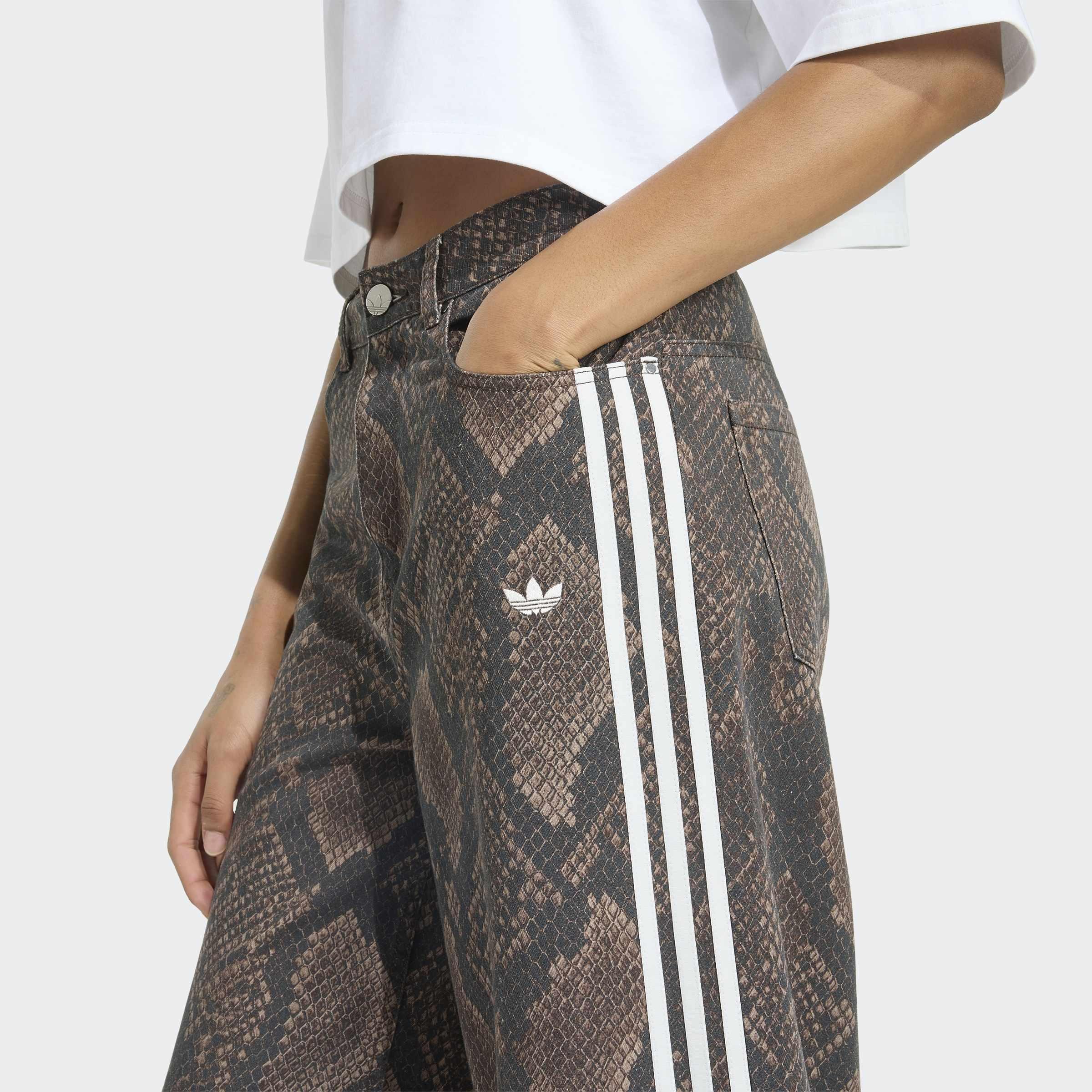 Snake Print Denim Loose Trousers, Brown, A701_ONE, large image number 2