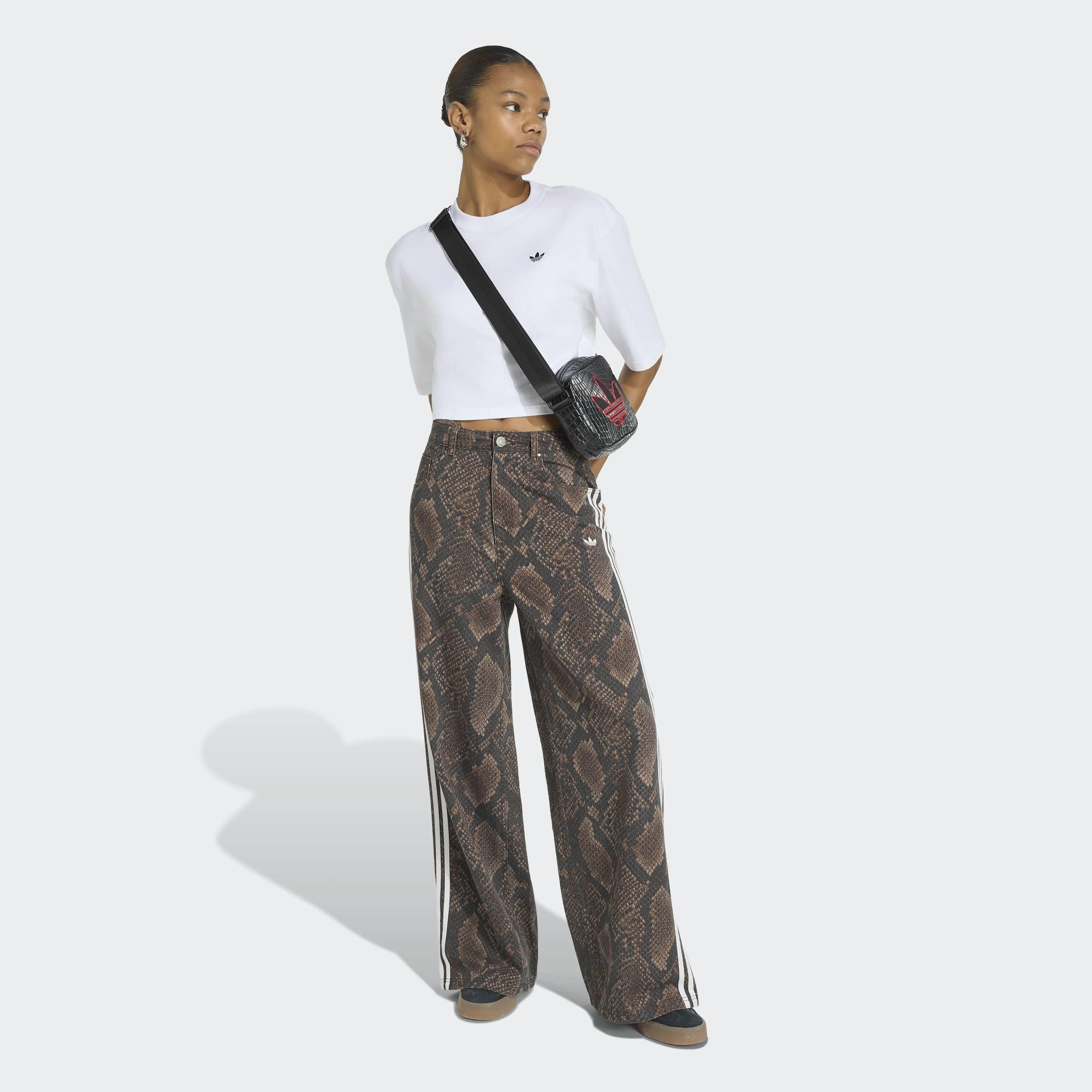 Snake Print Denim Loose Trousers, Brown, A701_ONE, large image number 4