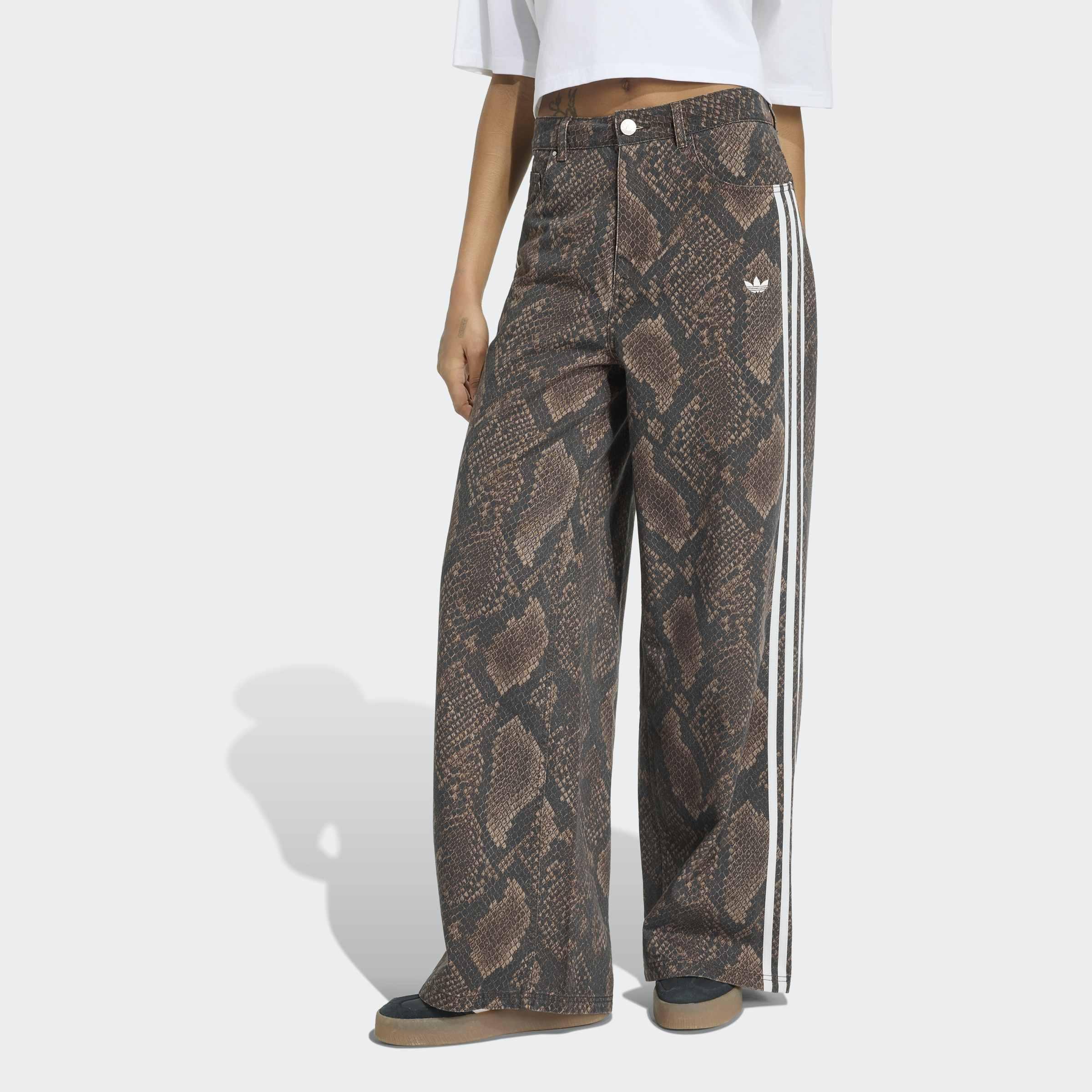 Snake Print Denim Loose Trousers, Brown, A701_ONE, large image number 5