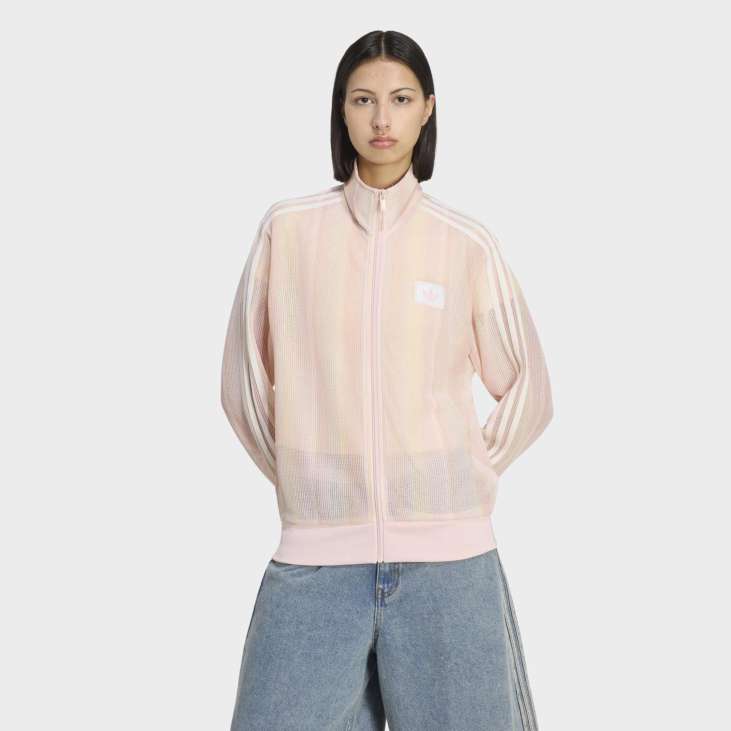 adidas Originals Summer Glow Knitted Firebird Track Top, Pink, A701_ONE, large image number 4