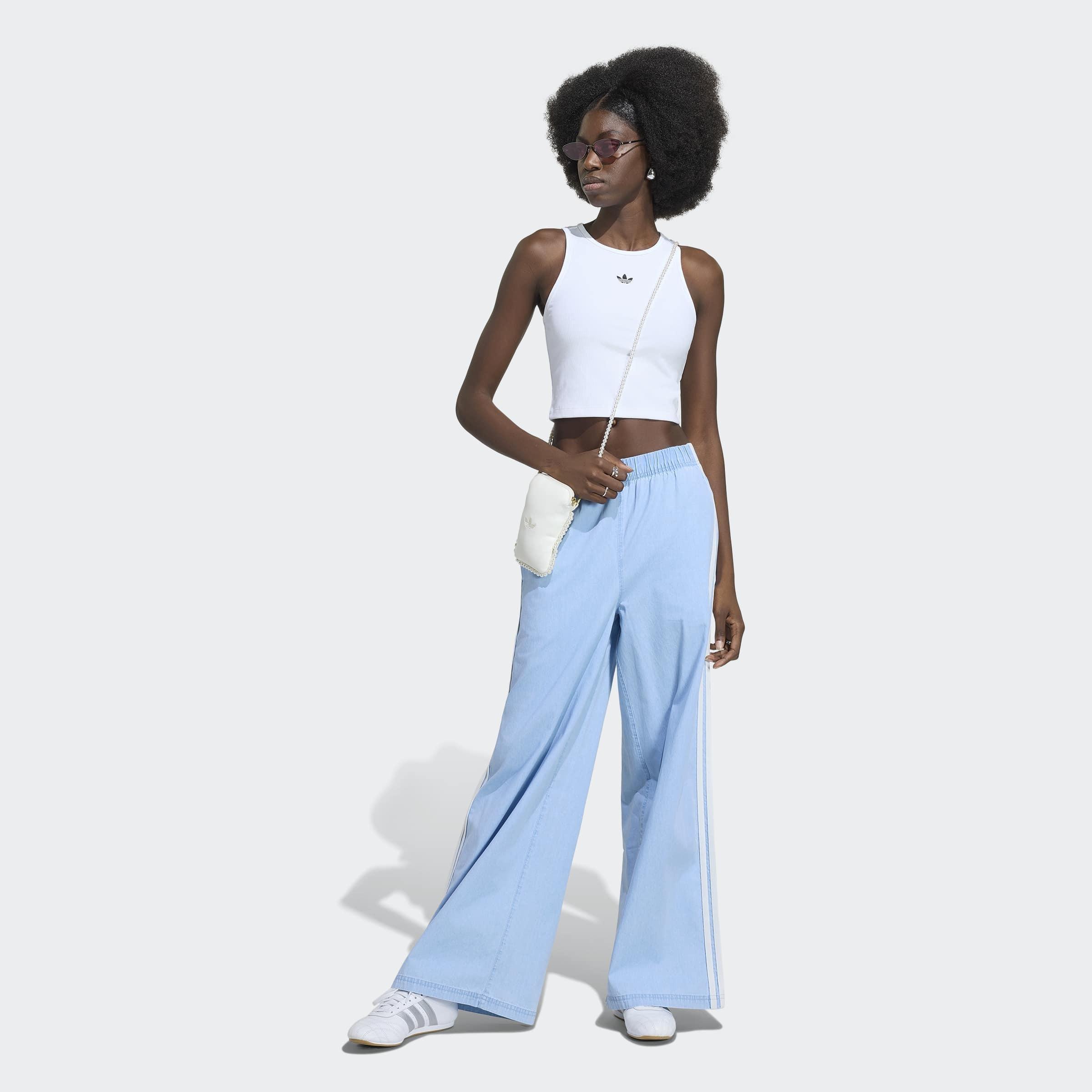 adidas Originals Summer Glow Denim Wide Leg Joggers, Blue, A701_ONE, large image number 4