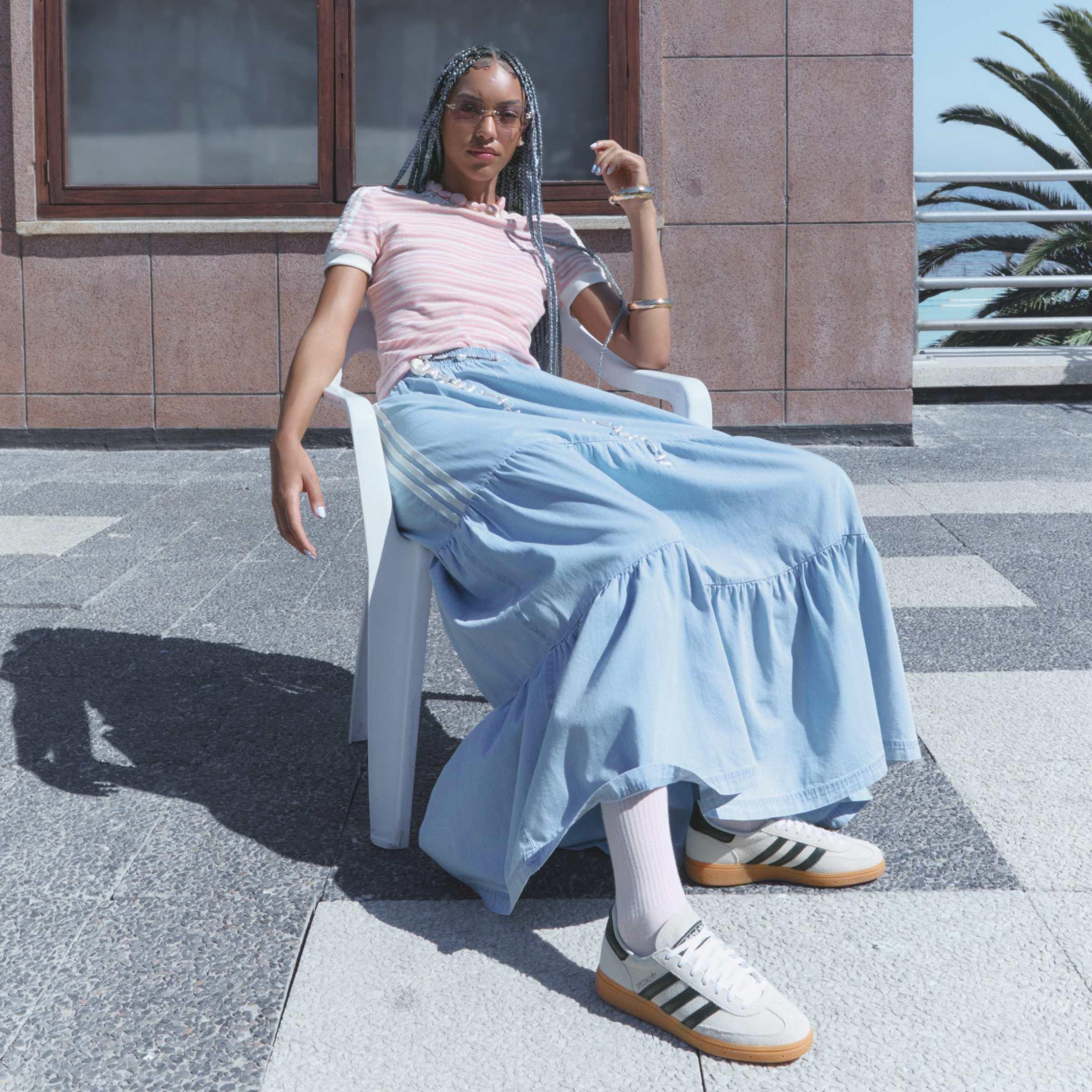 adidas Originals Summer Glow Denim Skirt, Blue, A701_ONE, large image number 4
