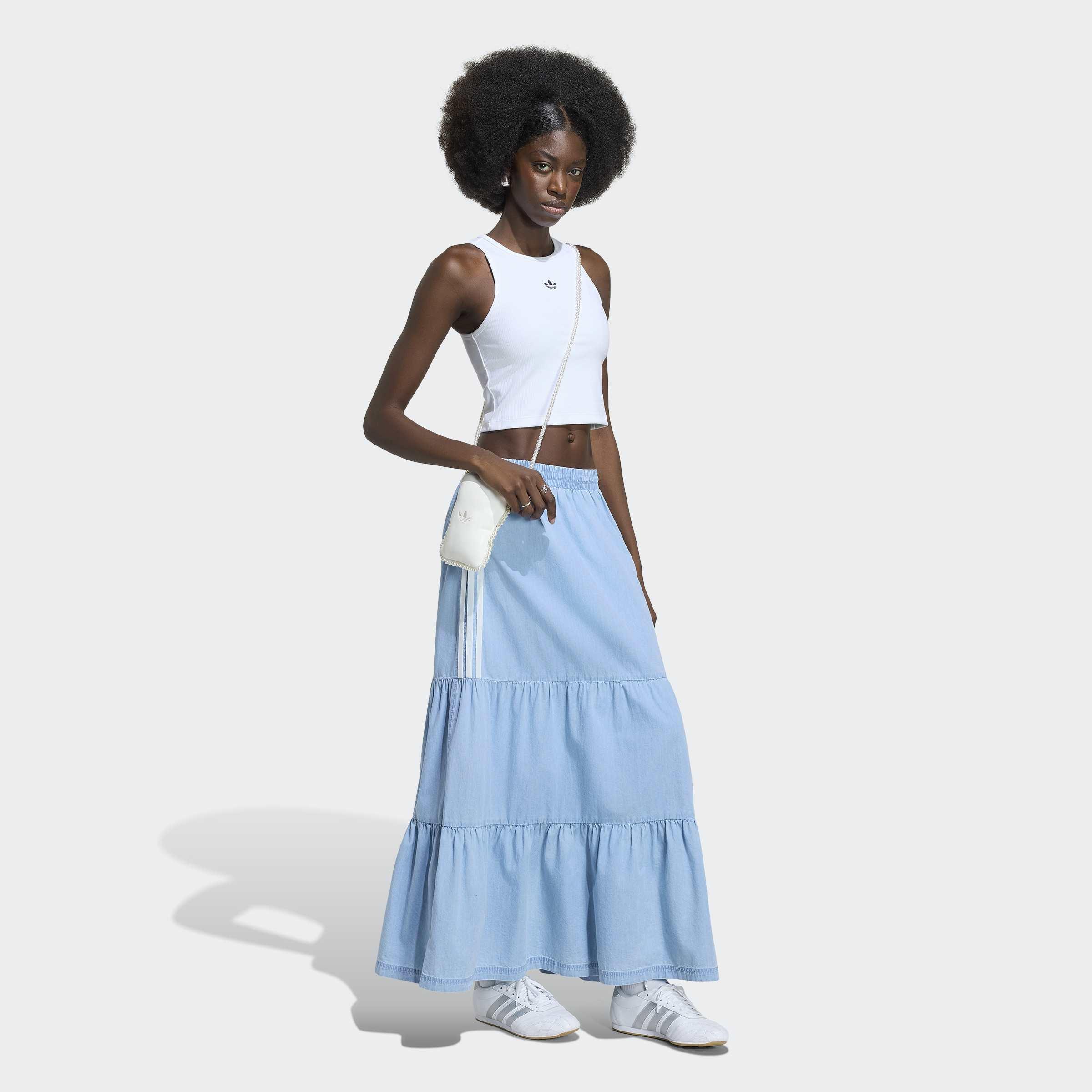 adidas Originals Summer Glow Denim Skirt, Blue, A701_ONE, large image number 6