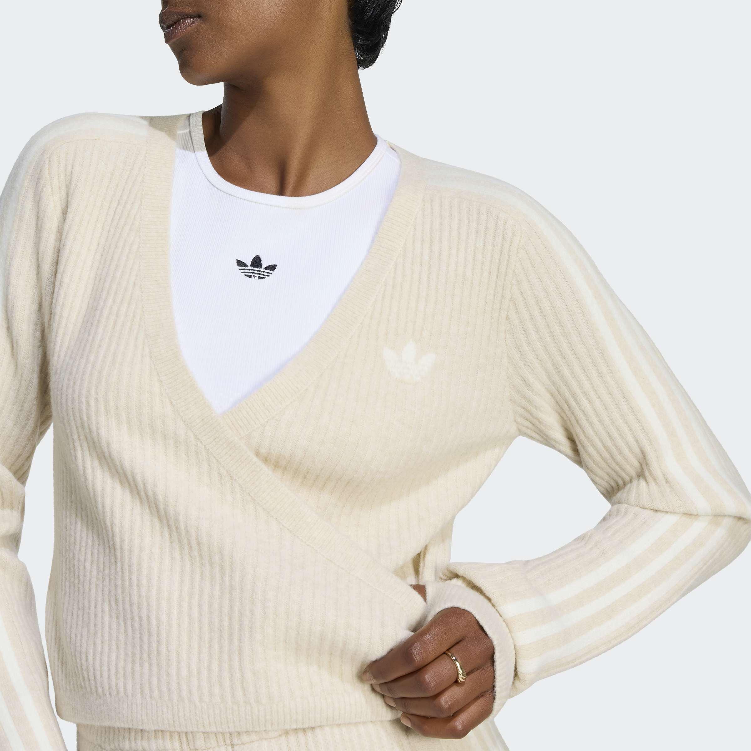 adidas Originals By Jennie Knitted Wrap Around Cardigan, Beige, A701_ONE, large image number 2