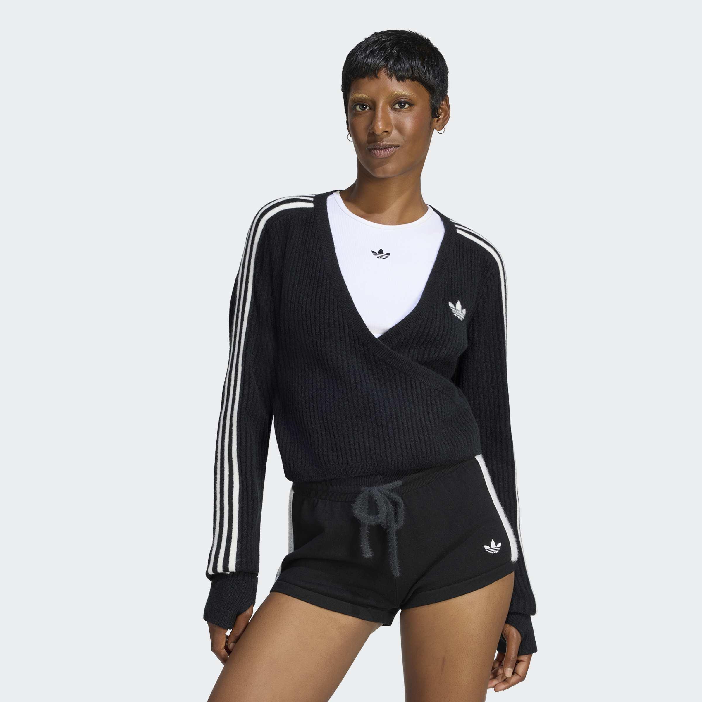 adidas Originals By Jennie Knitted Wrap Around Cardigan, Black, A701_ONE, large image number 4