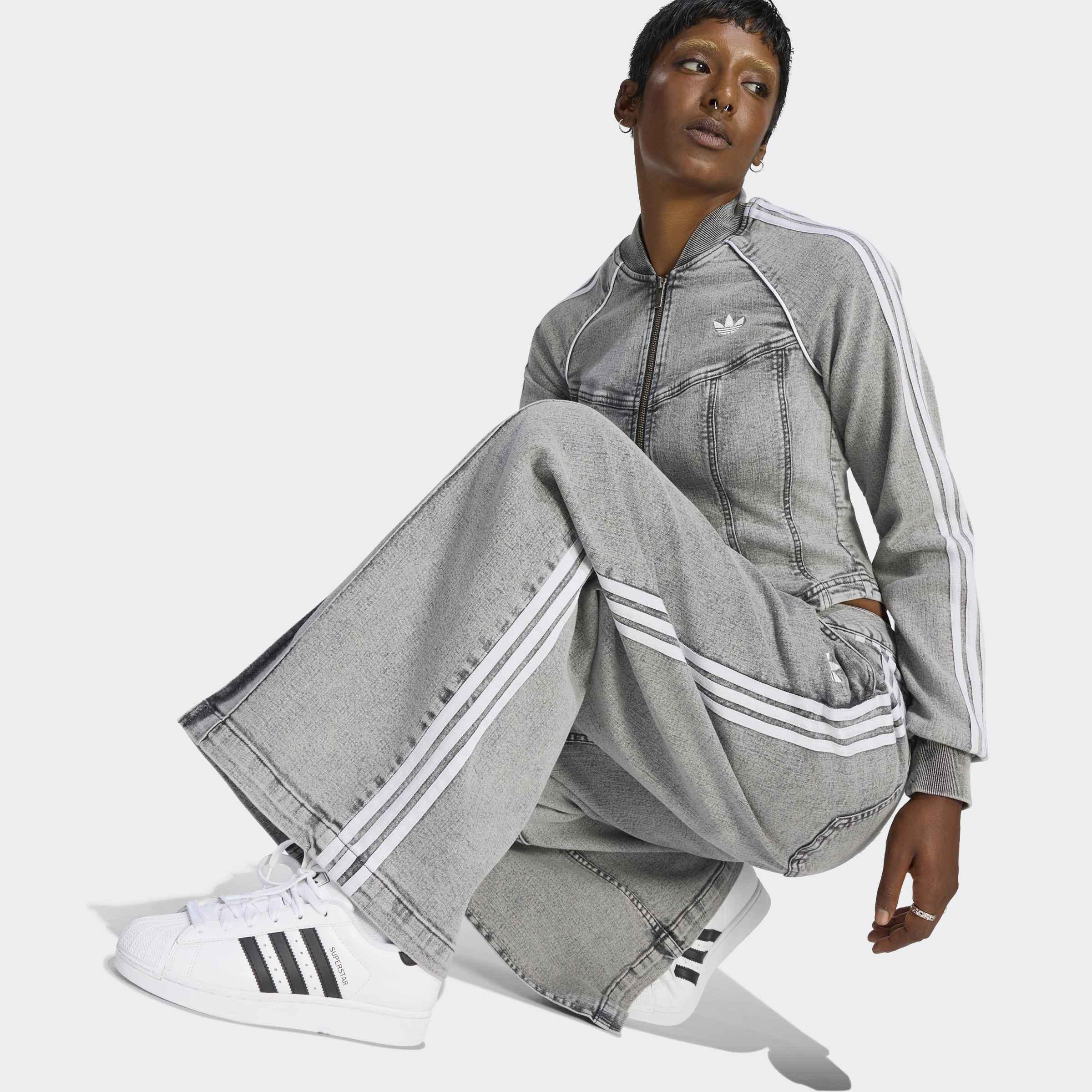 Denim Pleats Wide Leg Joggers, Grey, A701_ONE, large image number 3